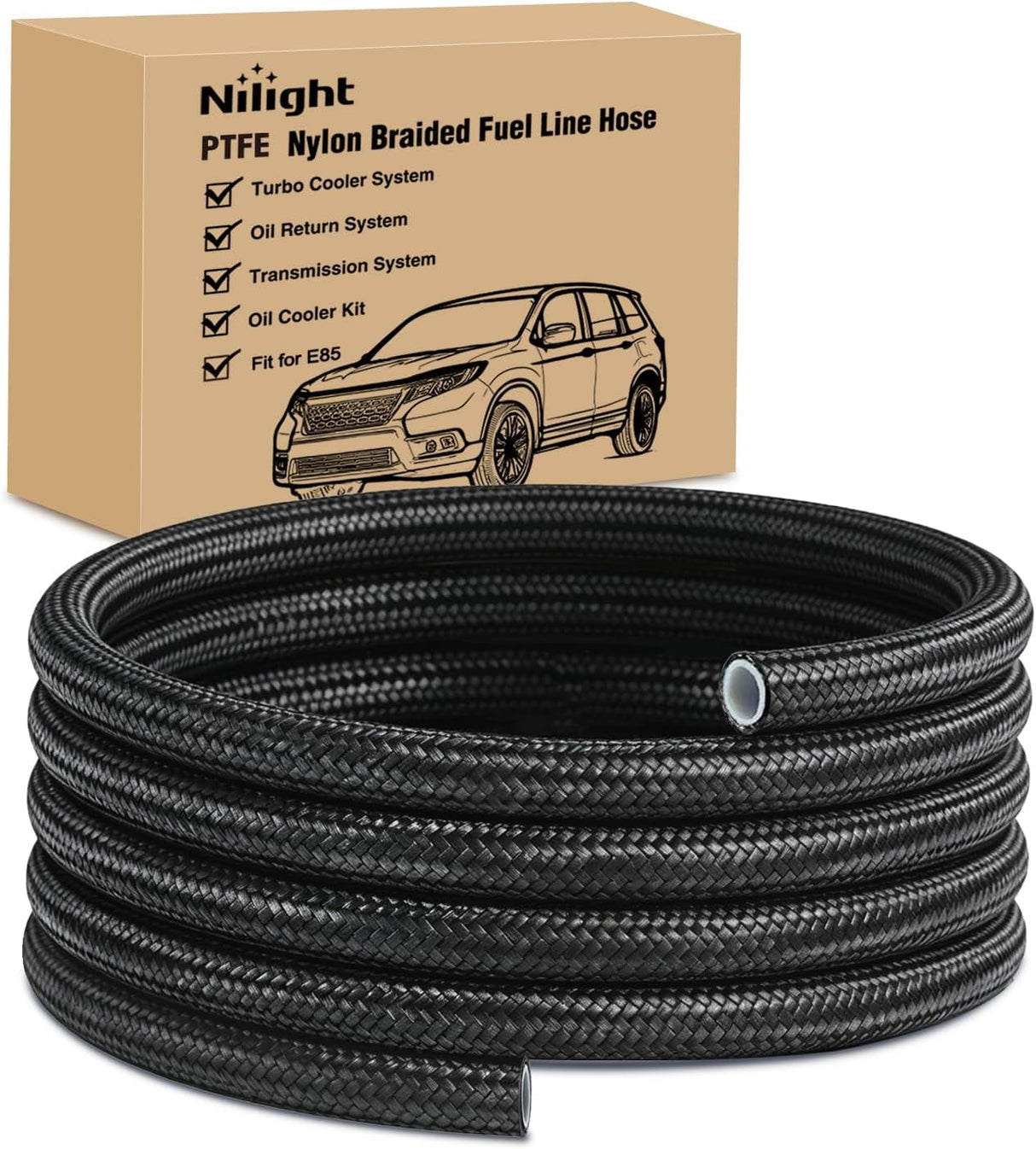 10AN 10FT PTFE Stainless Steel Braided Fuel Line Hose Only | Compatible with E85 PTFE Teflon EFI Fuel Line Universal for LS Engines & Automotive Racing Applications