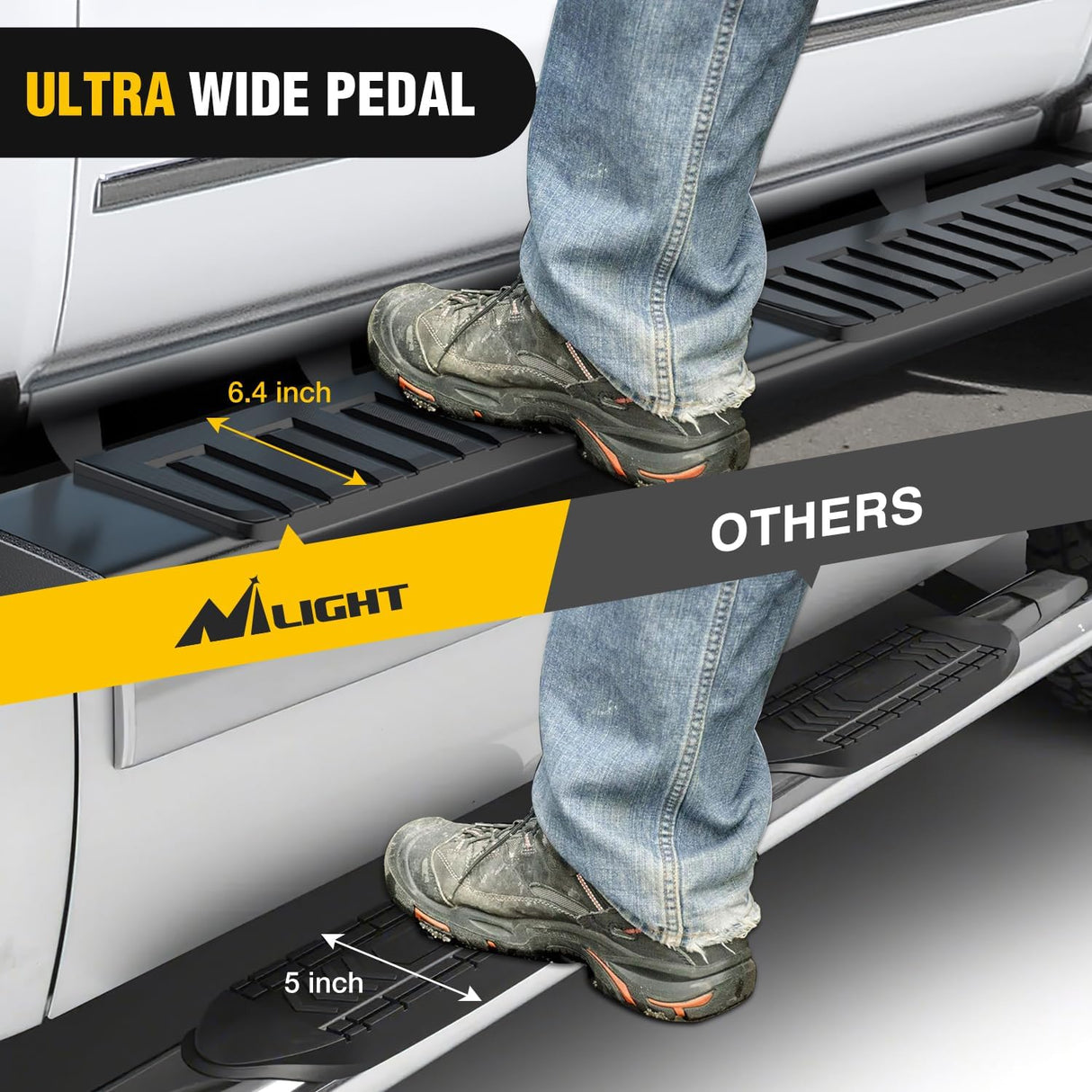 2019-2024 Chevy Silverado/GMC Sierra 1500 Double Cab 2020-2024 Silverado/GMC Sierra 2500HD 3500HD 6 Inch Aluminum Bolt-on Powder Coated Side Step Nerf Bars Nilight