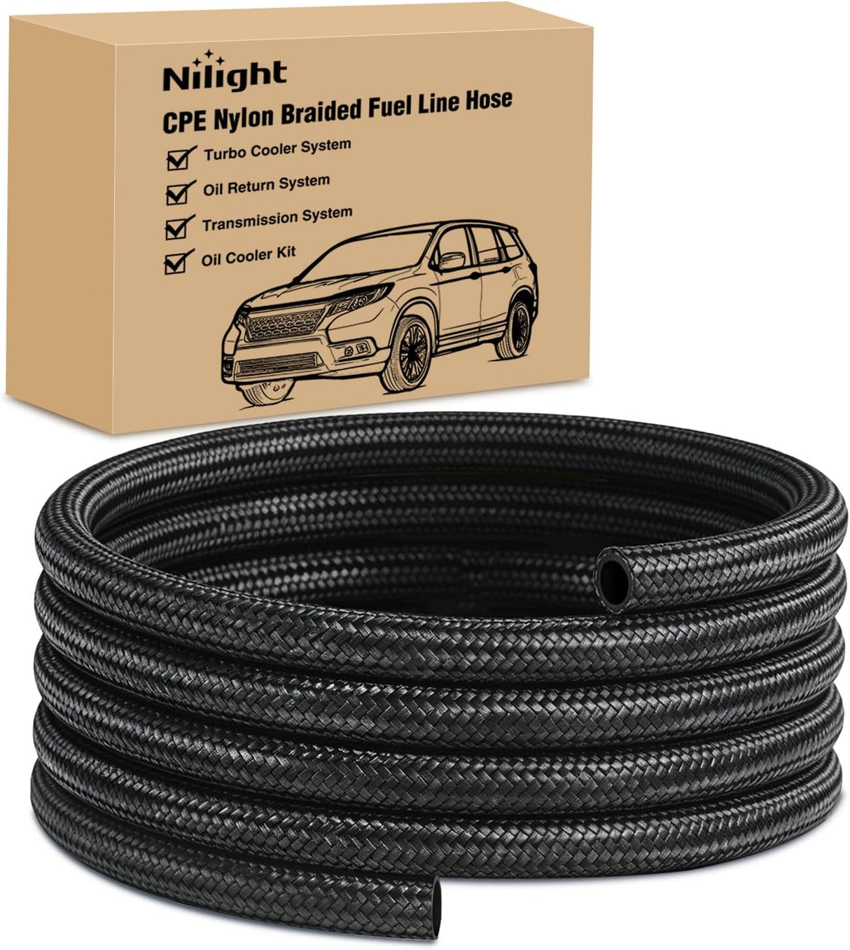 10AN 10FT CPE Nylon Stainless Steel Braided Fuel Line Hose Only | High Pressure Oil Gas Diesel Tube for Transmission Oil Cooler Vacuum Lines