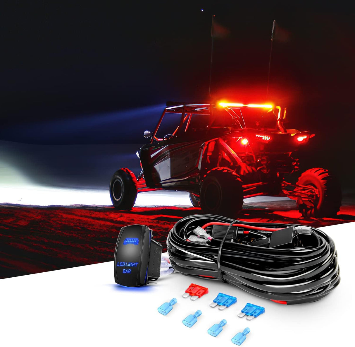 LED Light Bar 32Inch 180W Curved Off Road Lights for Trucks Flood Spot Combo Beam Driving Lamp Work Lights with Heavy Duty 12V 5Pin Rocker Switch Wiring Harness Kit