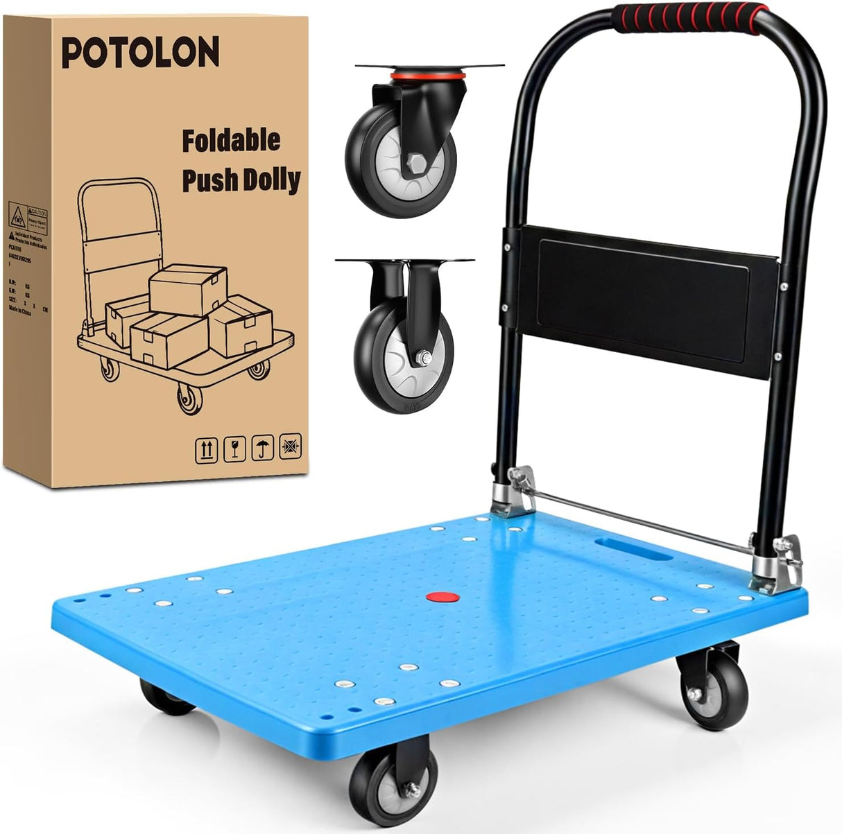 Platform Cart 880 lbs Heavy Duty Push Cart Dolly with 5 Inch TPR Wheels 36 x 24 Inch PP Deck Flatbed Cart Platform Truck for Home Garage Warehouse Use Black
