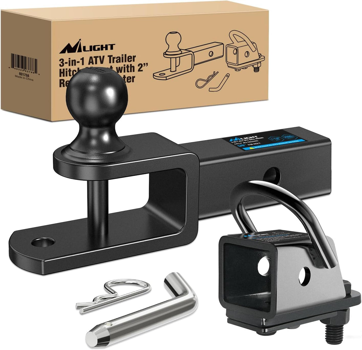 3 in 1 ATV UTV Multi Hitch Mount with 2 Inch Receiver 1-7/8 inch Ball Hitch Rated 2000 LBS Winch Strap Loop Rated 5000 LBS