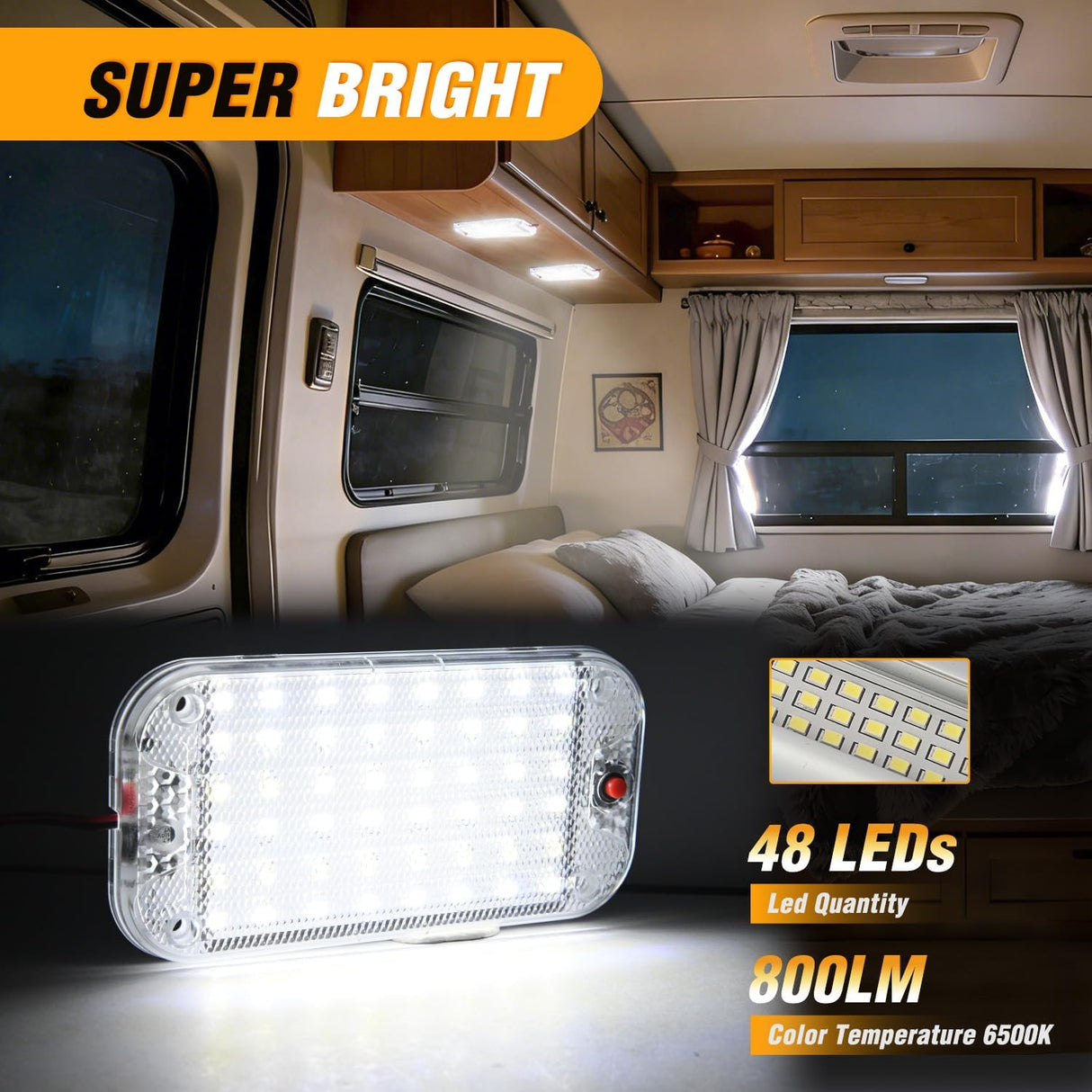 LED Dome Light 8PCS 6 Inch Interior Light White | 48 LEDs 800LM Output with On Off Switch and 12V-85V Compatibility for RV Enclosed Cargo Trailer Truck Boat and Van