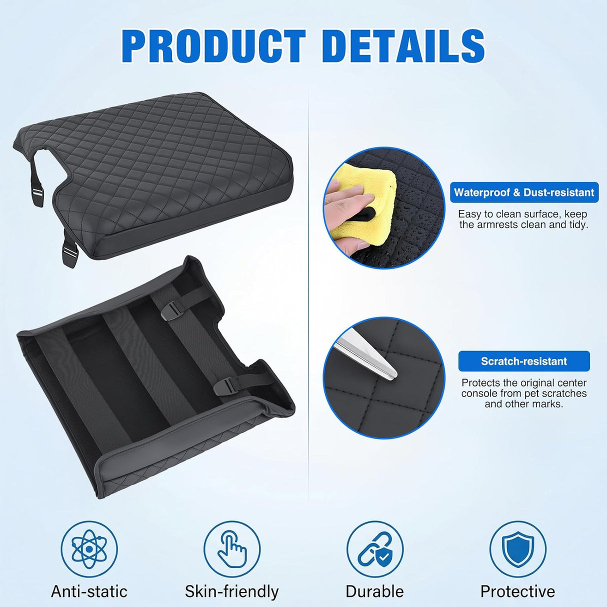 Center Console Cover Fit for Dodge Ram 1500 2013-2018 Ram 2500/3500 | 1500 Classic Model 2019-2024 Jump Seat Accessories Middle Armrest Cover for Car Waterproof Leather Arm Rest Cushion Pad