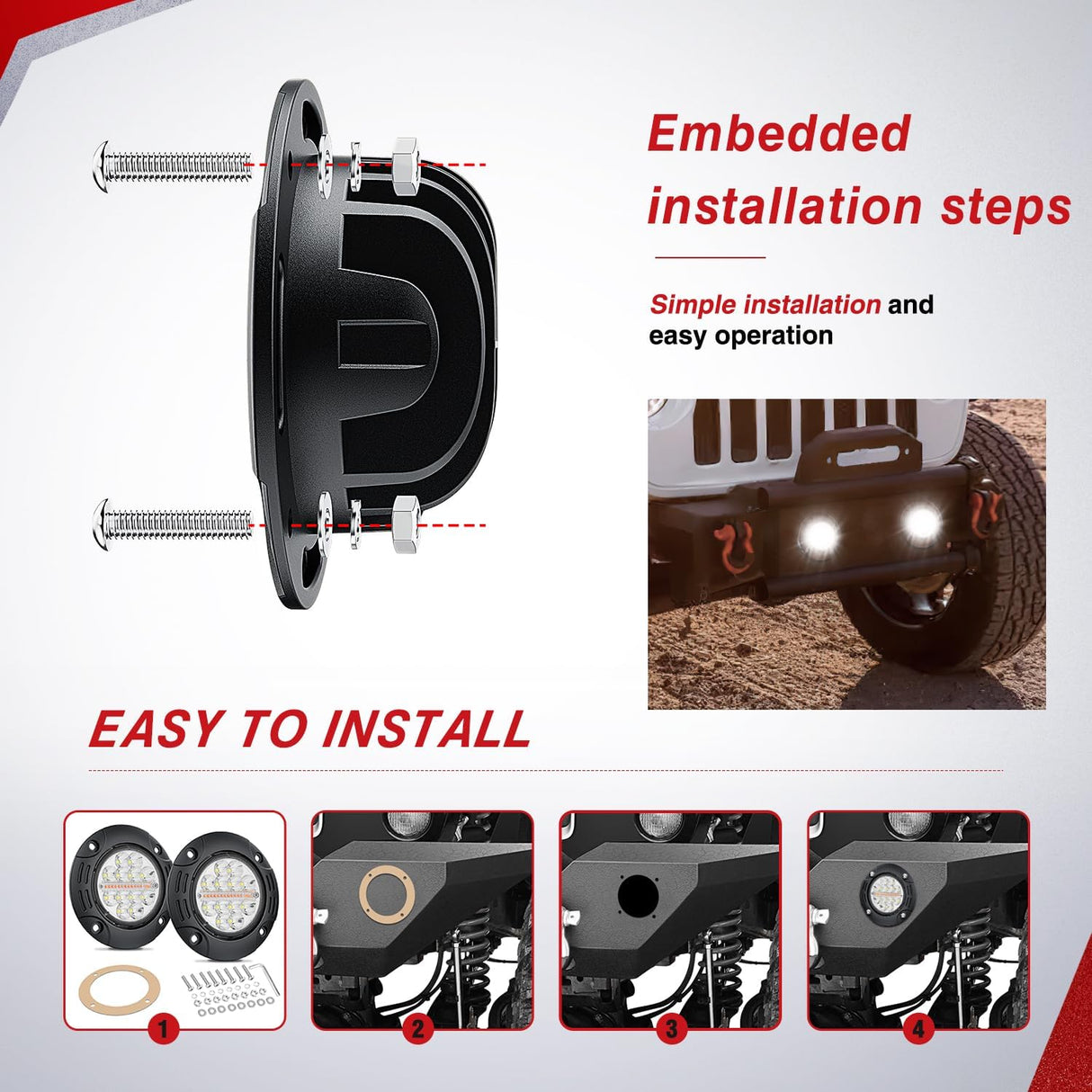 Flush Mount LED Light Pods 2PCS 5 Inch 36W Amber White 3 Lighting Modes Fog Lights Spot Flood Beam with Dual Control 18AWG Wiring Harness for Truck Pickup Golf Cart UTV ATV SUV Boat 4x4 Car