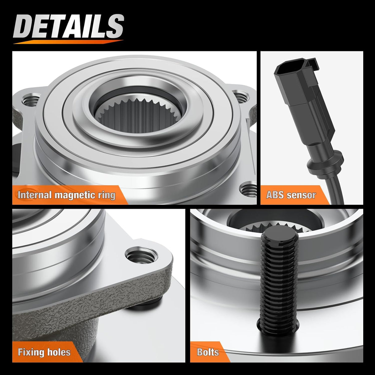 Front Wheel Bearing Hubs for Dodge Grand Caravan 2008-2016 W/ABS | For 2008-2016 Chrysler Town & Country, 2009-2014 VW Routan, Direct Replacement-2Pack