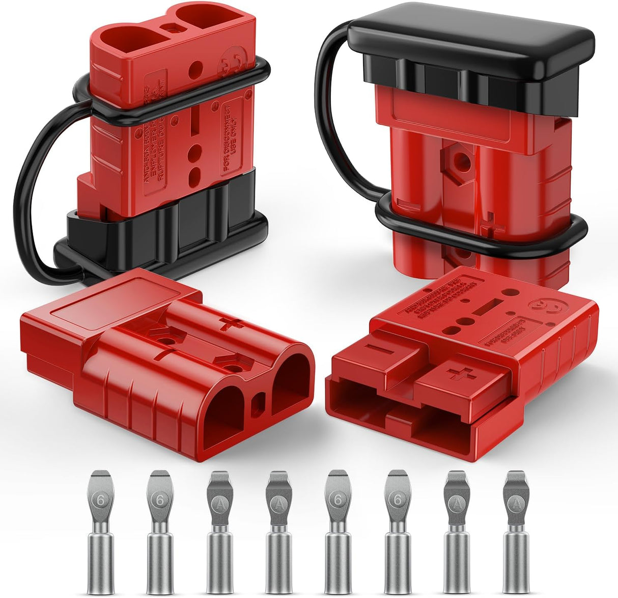 Anderson Connector 50AMP 6AWG Anderson Plug 12V-36V Battery Quick Connect/Disconnect Wire Harness Plugs Connectors Kit for 6 Gauge Cables Car Marine ATV Trailer Towing Winch Motor, 4 Pack Red