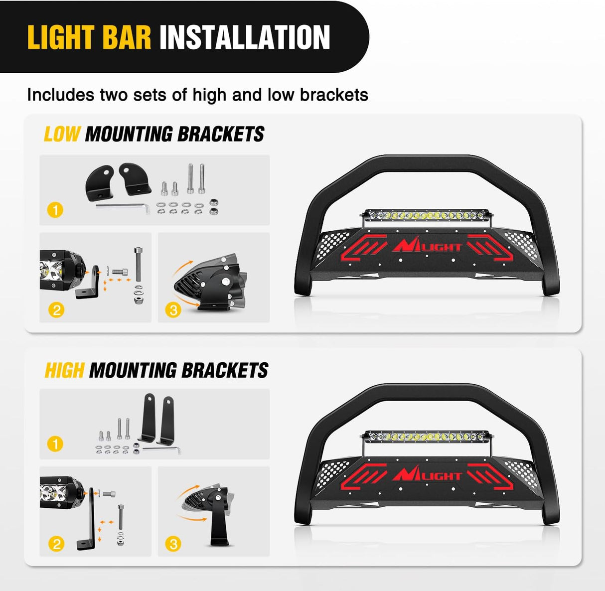 Bull Bar with Light Bar&License Plate Hole Compatible with Toyota Tacoma 2005-2015 Truck Brush Guard, Front Bumper Push Bar w/Grille Skid Plate Light Mount