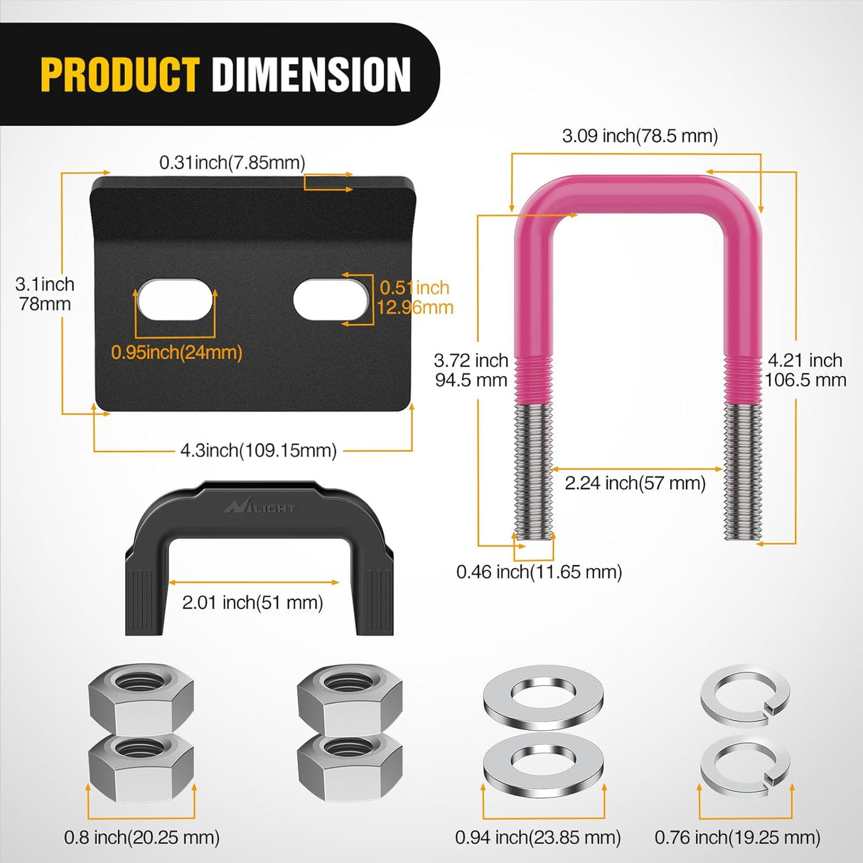 Trailer Hitch Tightener for 2 Inch Trailers Hitches Mount Anti Rattle Heavy Duty Steel with Rubber Cover Hot Pink U Bolt Matte Black Plate Electrophoresis Anti-Rust Triple Protective