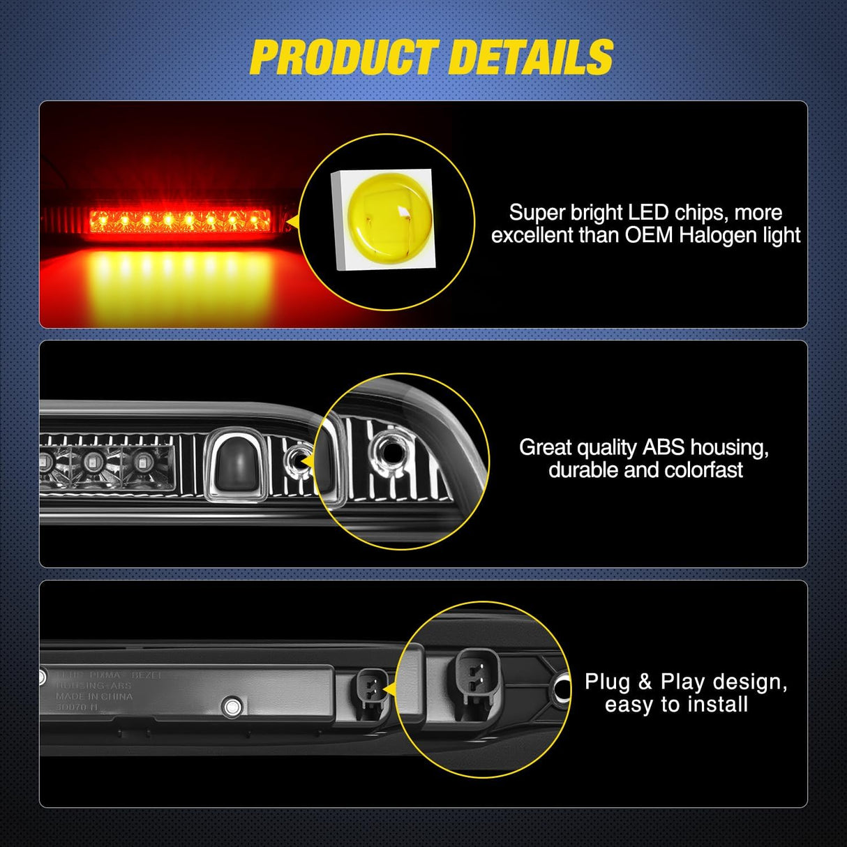 Third Brake Light Tail High Mount 3rd Stop Lights Smoked Lens Compatible with Jeep Patriot 2007 2008 2009 2010 2011 2012 2013 2014 2015 2016 2017 Van SUV Rear Center Cab Lamp