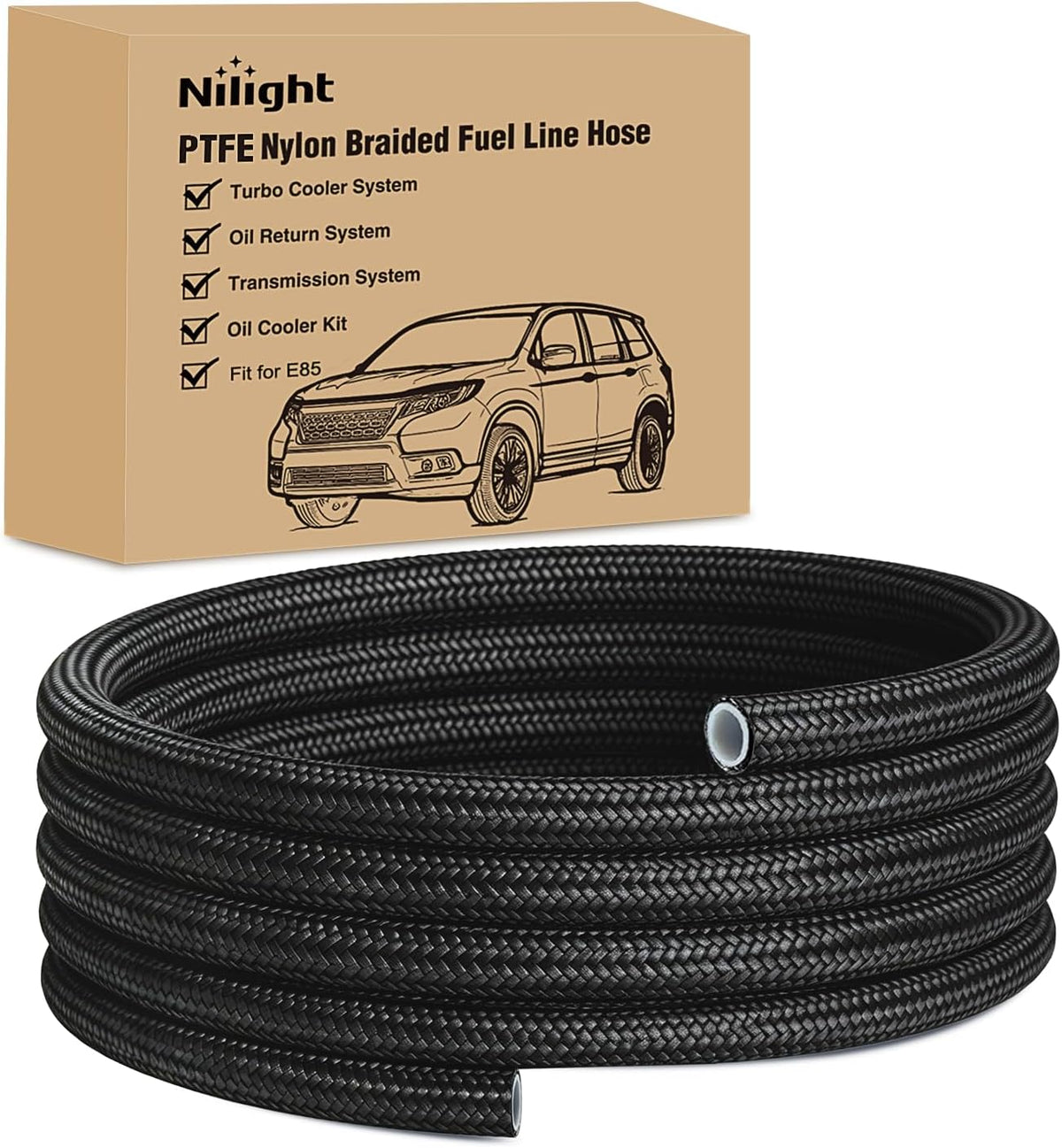8AN 5FT PTFE Stainless Steel Braided Fuel Line Hose Only | Compatible with E85 PTFE Teflon EFI Fuel Line Universal for LS Engines & Automotive Racing Applications
