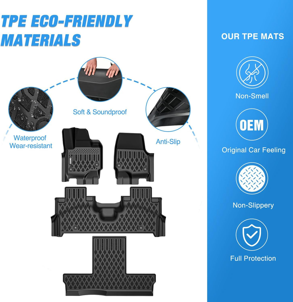TPE Floor Mats for Ford Expedition Max Lincoln Navigator L 7 Seats 2025 2026 All Weather Custom Fit Heavy Duty Floor Liners