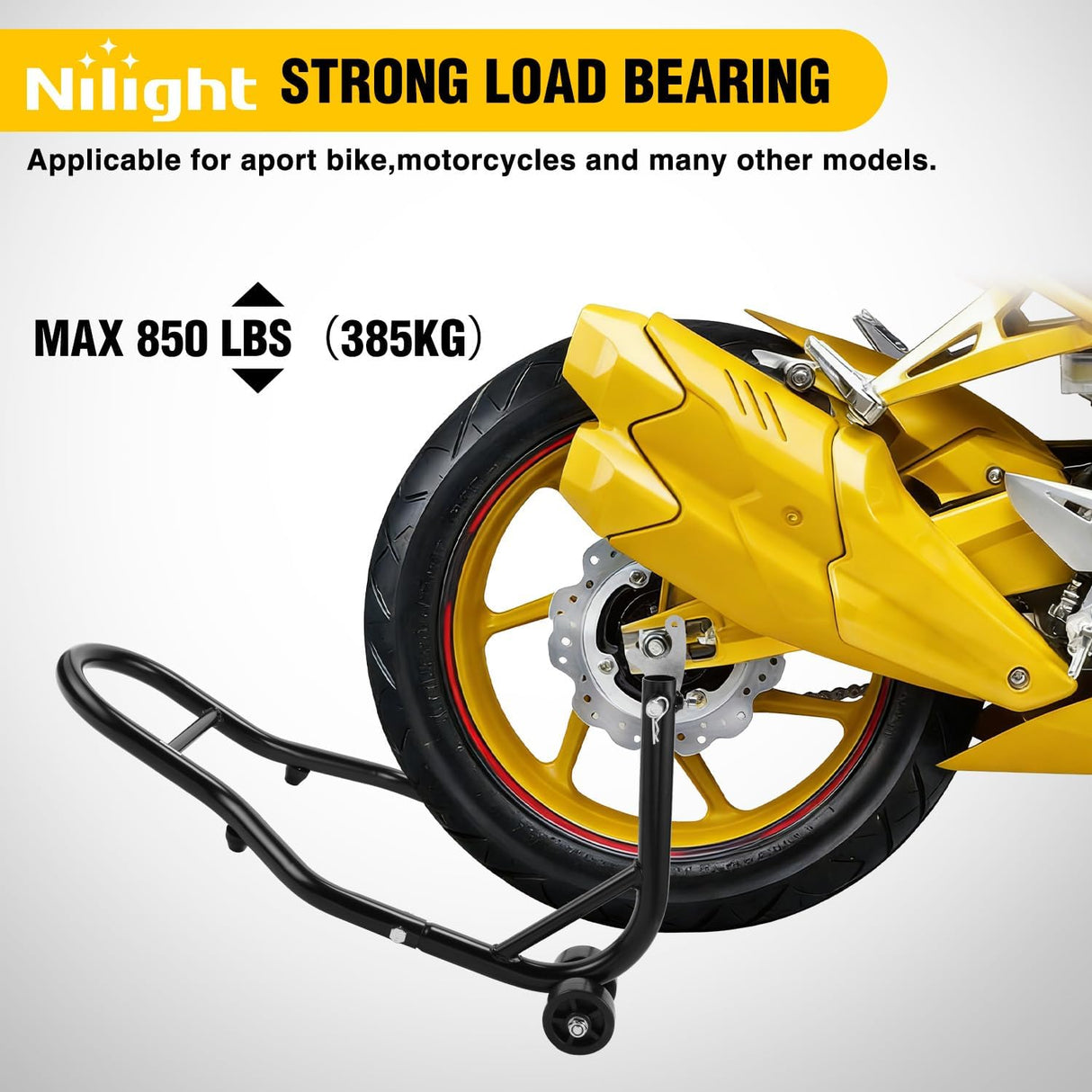 Universal Motorcycle Rear Wheel Stand Lift 850lbs with U + L Fork for Suzuki Yamaha Honda Kawasaki, Black