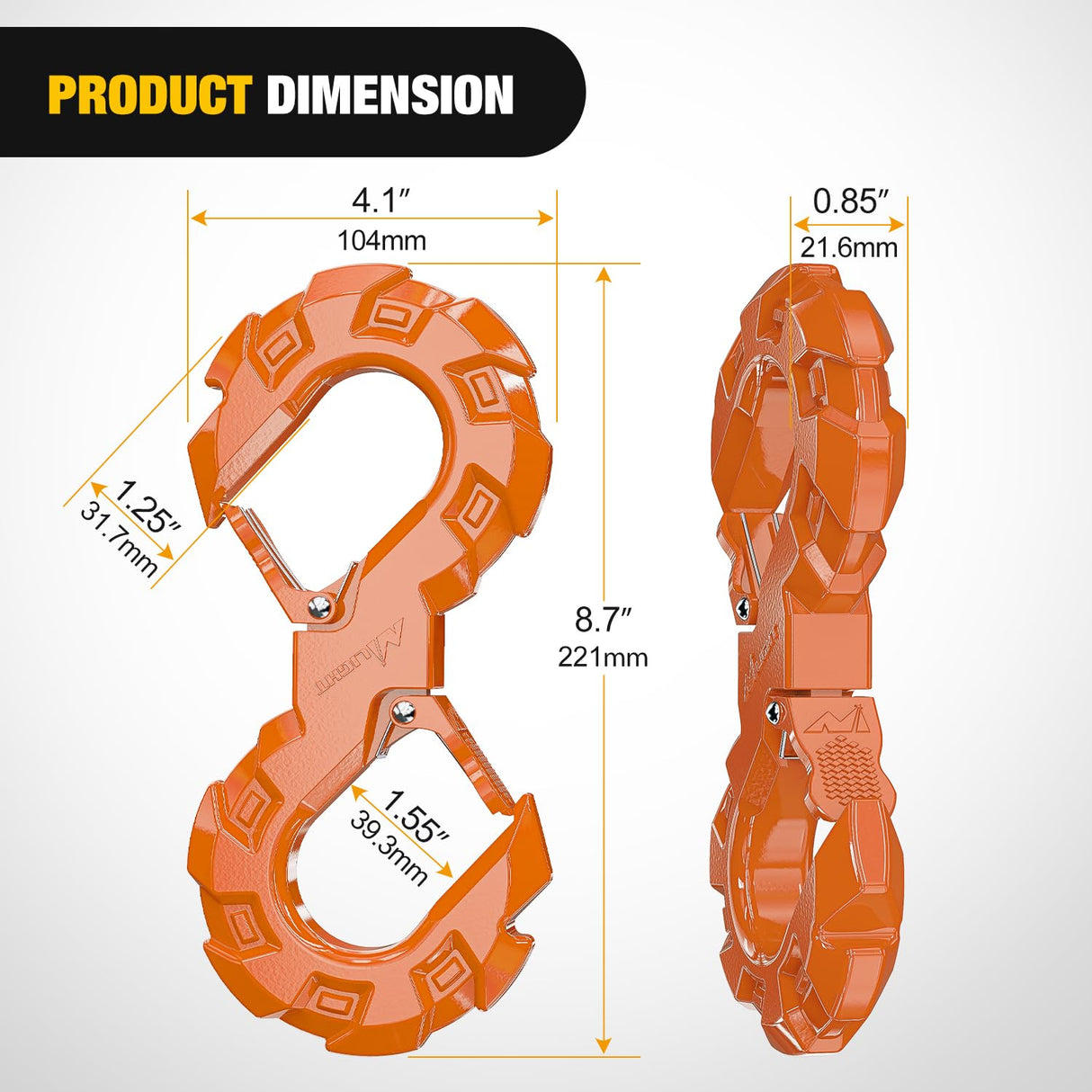 Quick Release S-Tow Shackle Hook – Heavy Duty Off-Road Recovery Hook, Fits Winch Rope & Recovery Strap, 11,000 LBS Working Load, for Jeep, SUV, ATV, Trailers, Forged Steel, Orange