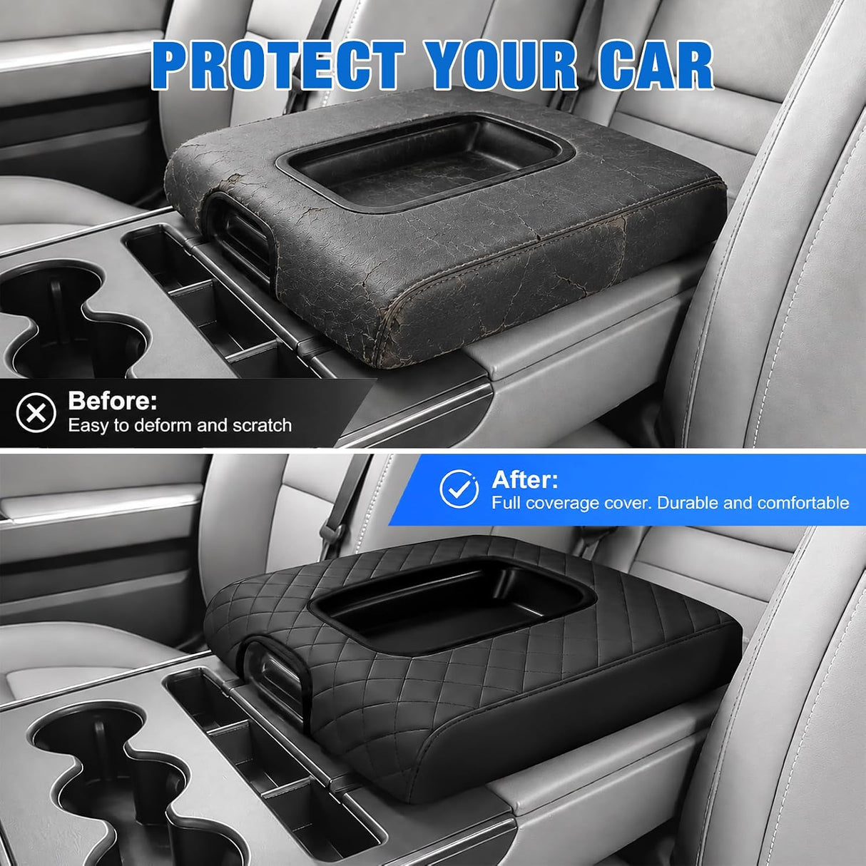 Center Console Cover Fit for Chevy GMC Silverado Sierra 2014-2018 | for Silverado Sierra 2014 15 16 17 2018 Jump Seat Accessories Middle Armrest Cover for Car Waterproof Nappa Leather, Black