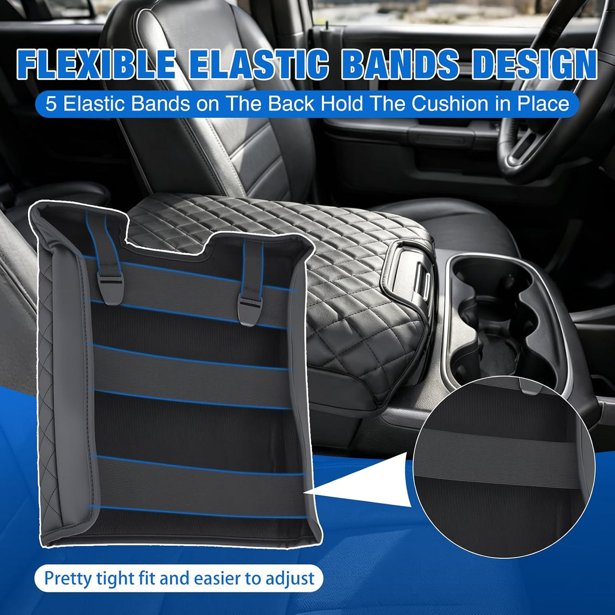 Center Console Cover Fit for Dodge Ram 1500 2013-2018 Ram 2500/3500 | 1500 Classic Model 2019-2024 Jump Seat Accessories Middle Armrest Cover for Car Waterproof Leather Arm Rest Cushion Pad