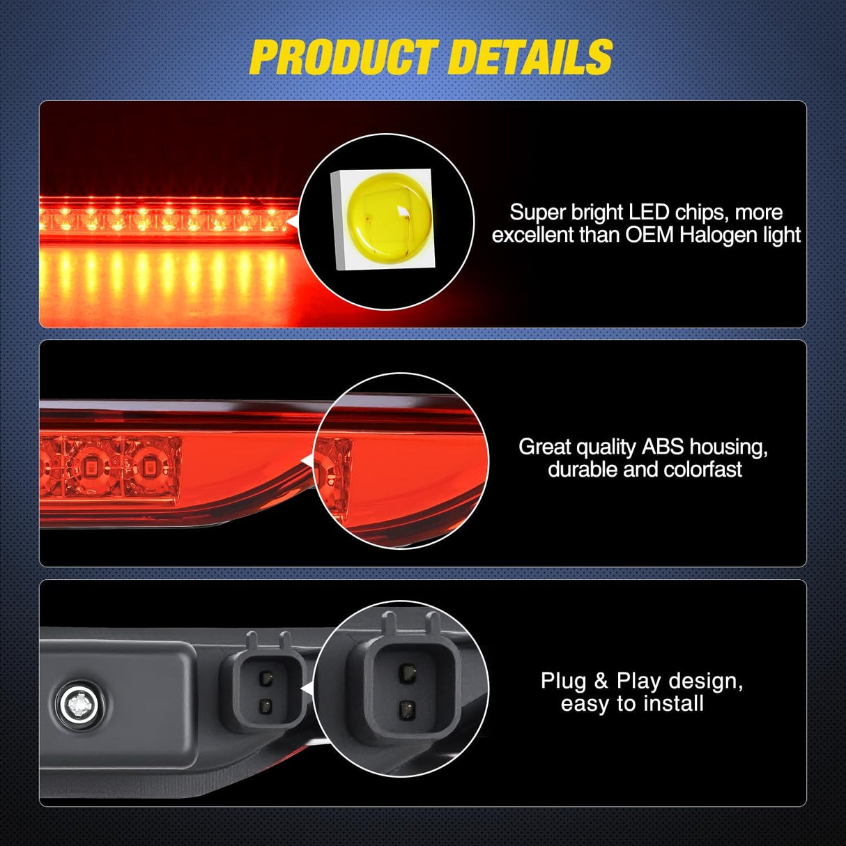Third Brake Light for Dodge Caliber 2007-2012, Cherokee 11-17, Red | for Dodge Caliber 2007-2012 Durango 2011-2017 Jeep Cherokee 2011-2017 Compass 2007-2016, High Mount 3rd Stop Car Rear Center