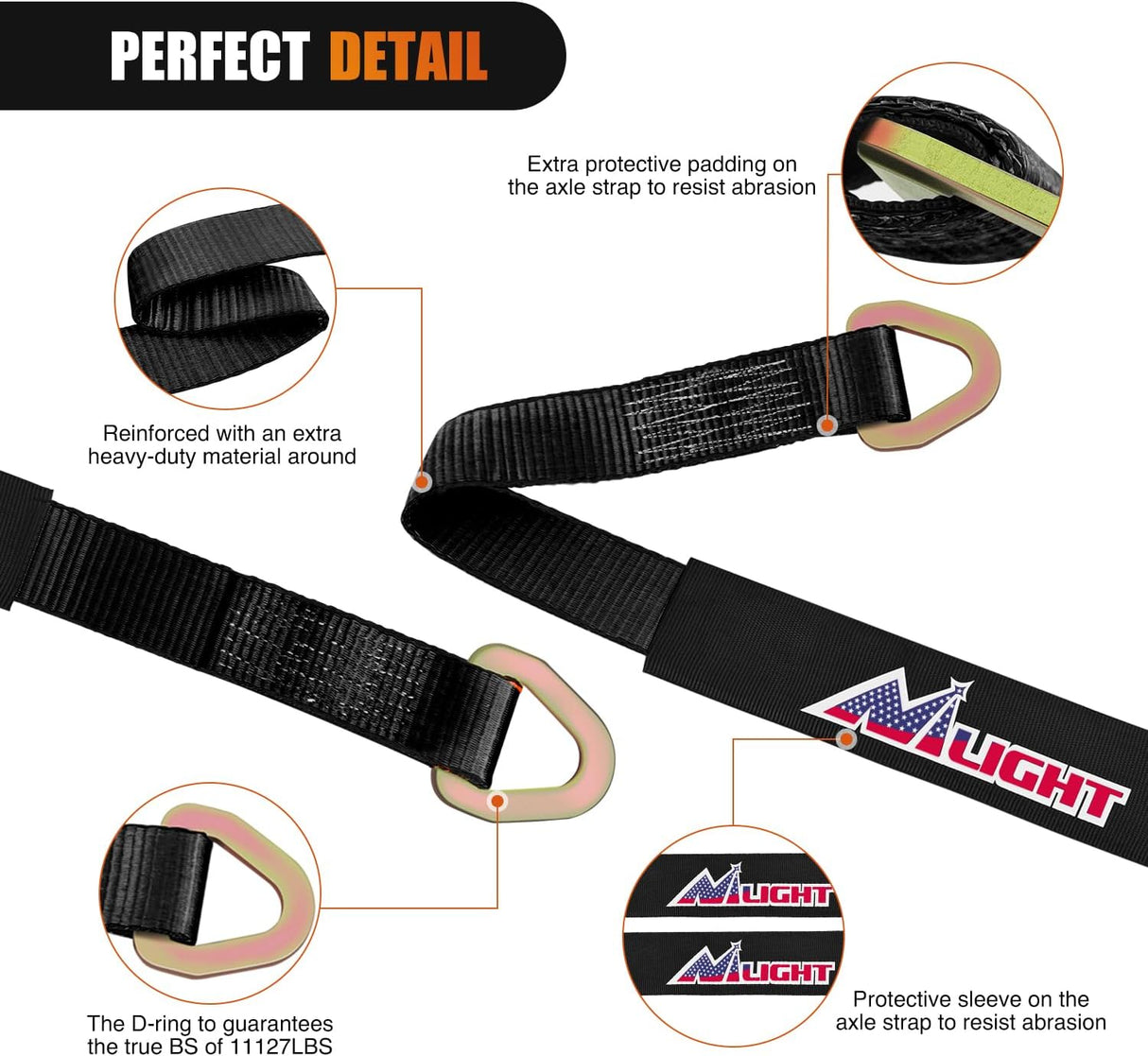 2 Inch x 38 Inch Axle Tie Down Straps with D-Rings & Protective Sleeves | 11,127 LBS Break Strength for Car Haulers Engine Hoists Trucks Trailers and UTVs 4 Pack Black