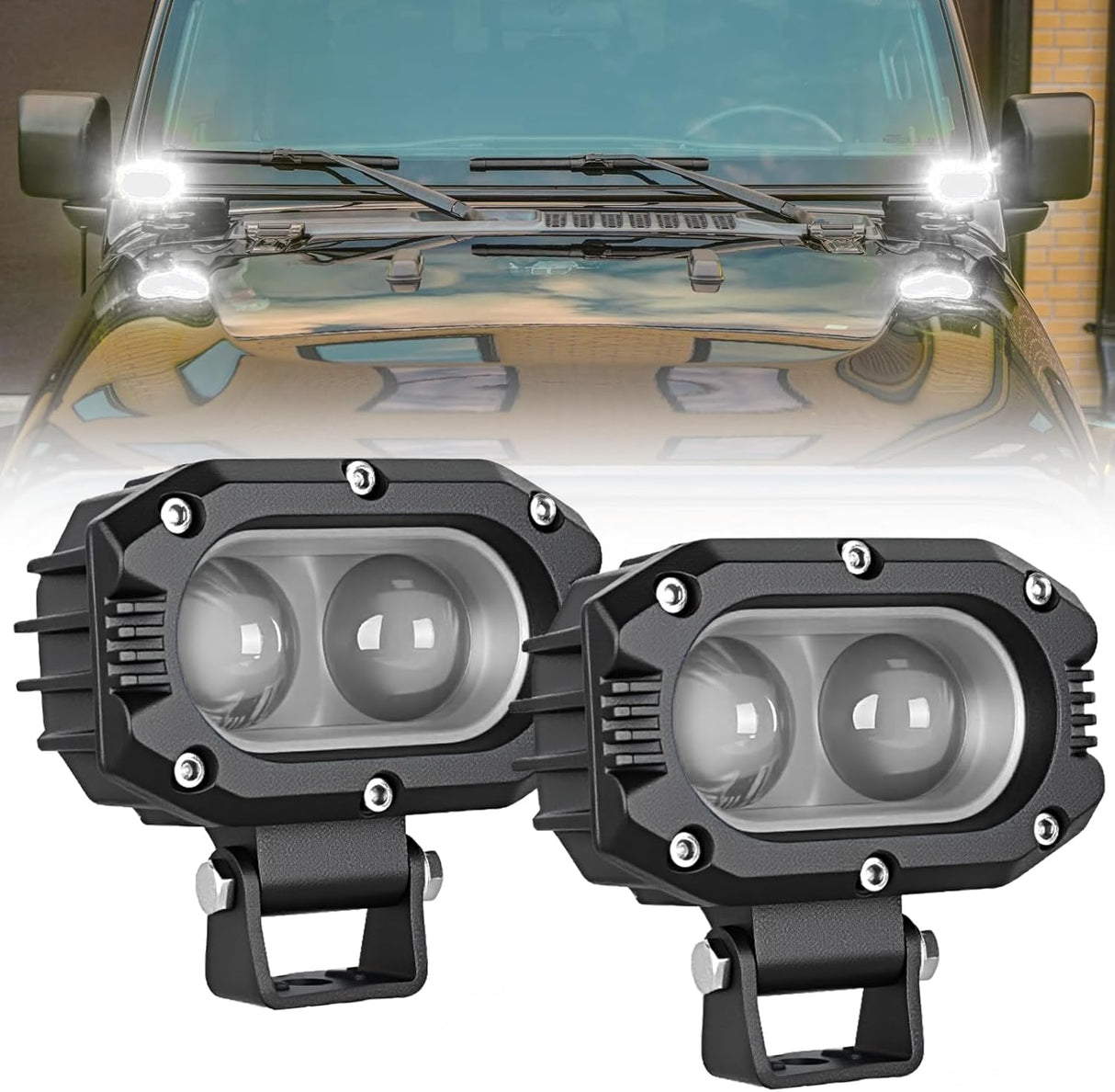 LED Pod Light 48W 4 Inch 2 PCS White Spot Beam Driving Lights IP67 Waterproof Auxiliary Offroad Lighting for Truck Tractor SUV ATV UTV Golf Cart Boat Motorcycle Dirt Bike