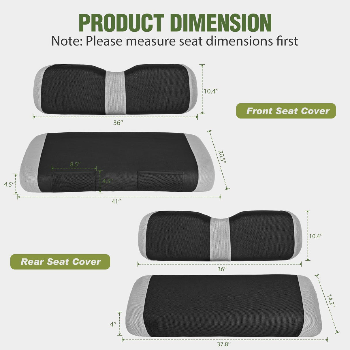 Golf Cart Seat Covers 2PCS Grey Black EZGO TXT RXV Club Car DS | Breathable Sandwich Mesh Sun Scratch Resistant Washable No Staple Fits 1994-2013 EZGO TXT RXV and 2000-2026 Club Car DS