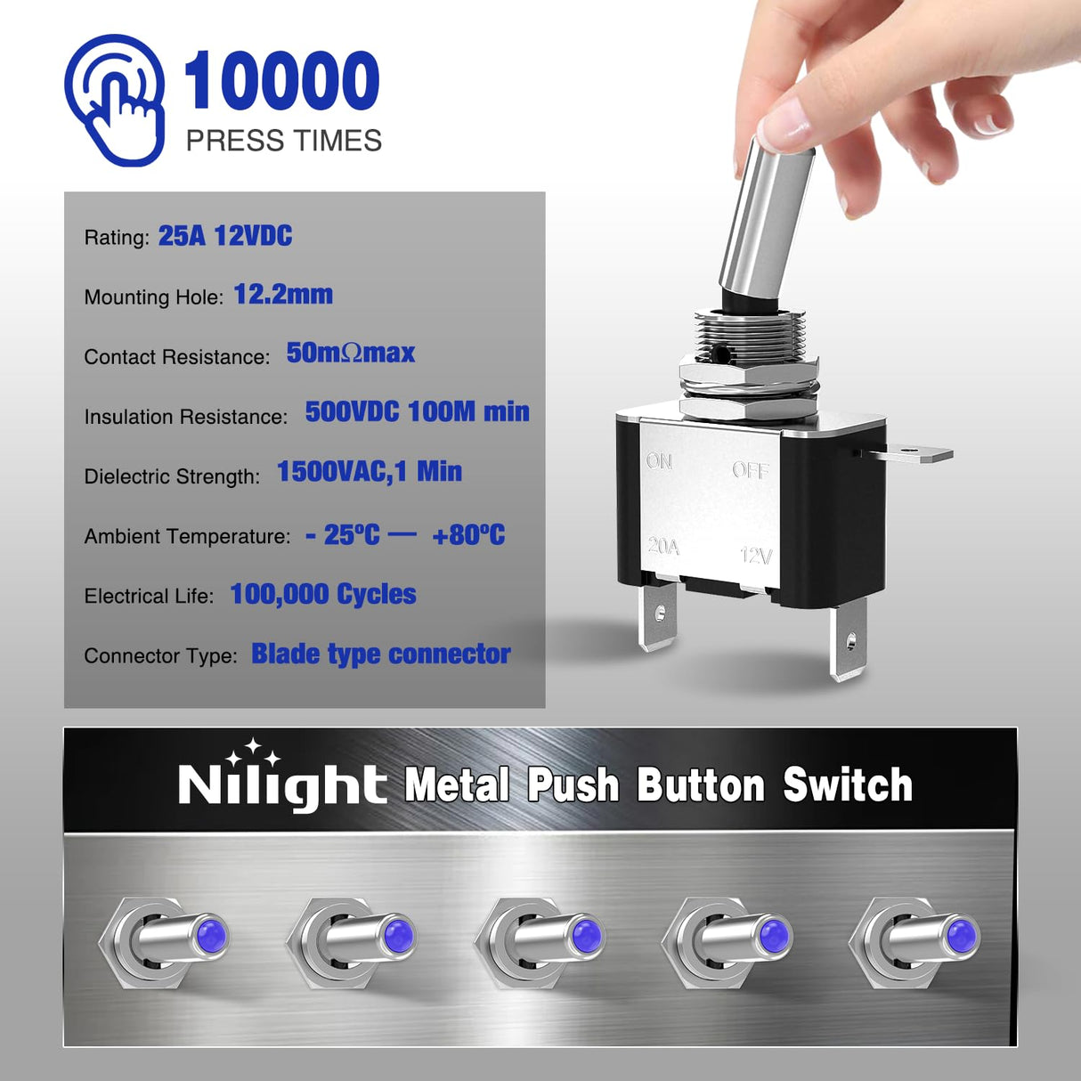 3PCS Blue LED Toggle Switches 12V 20A 3 Pin 2 Position ON Off SPST Heavy Duty Rocker Switch for Auto Car Marine RV Vehicles Truck Boat Dash