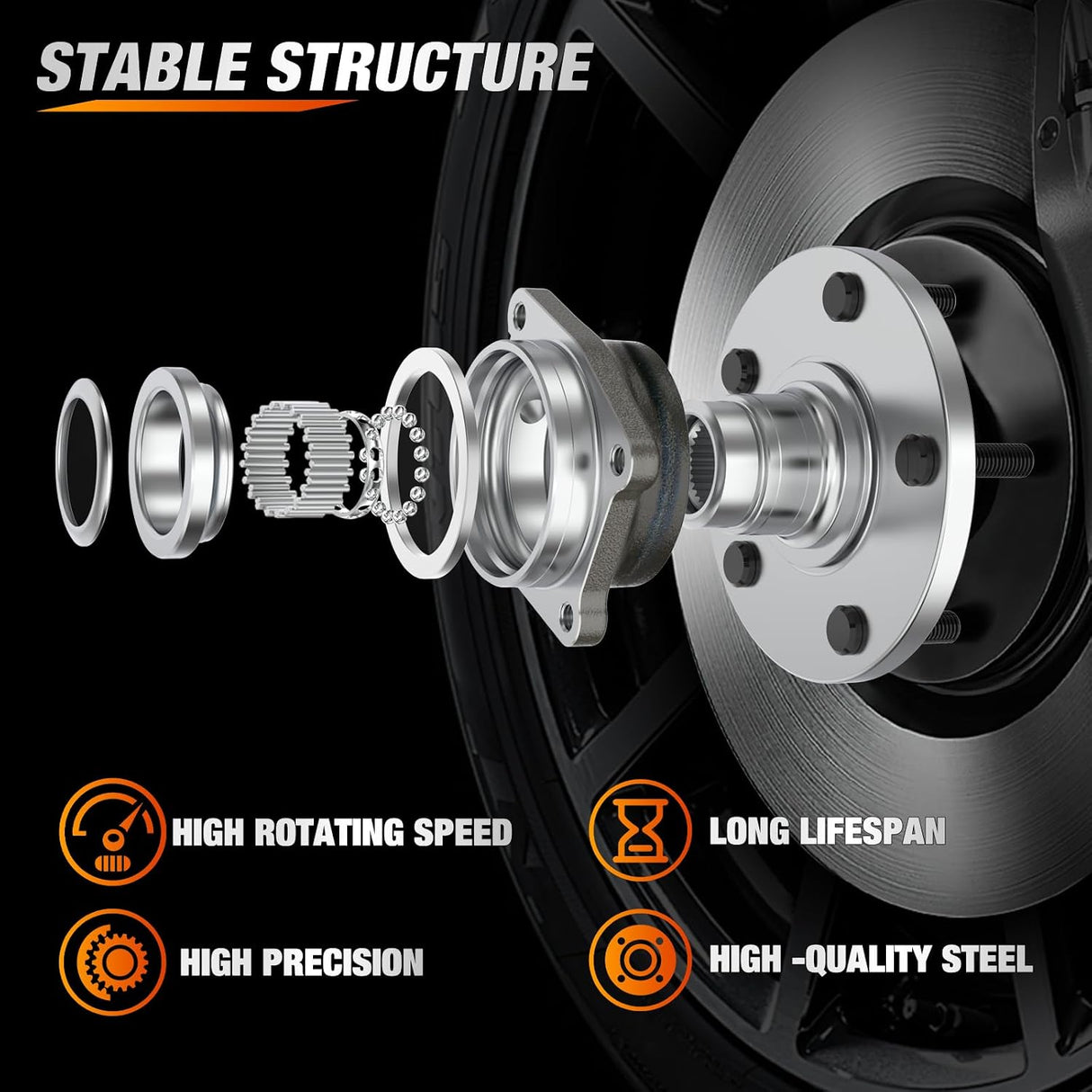 Front Wheel Bearing Hubs for Dodge Grand Caravan 2008-2016 W/ABS | For 2008-2016 Chrysler Town & Country, 2009-2014 VW Routan, Direct Replacement-2Pack