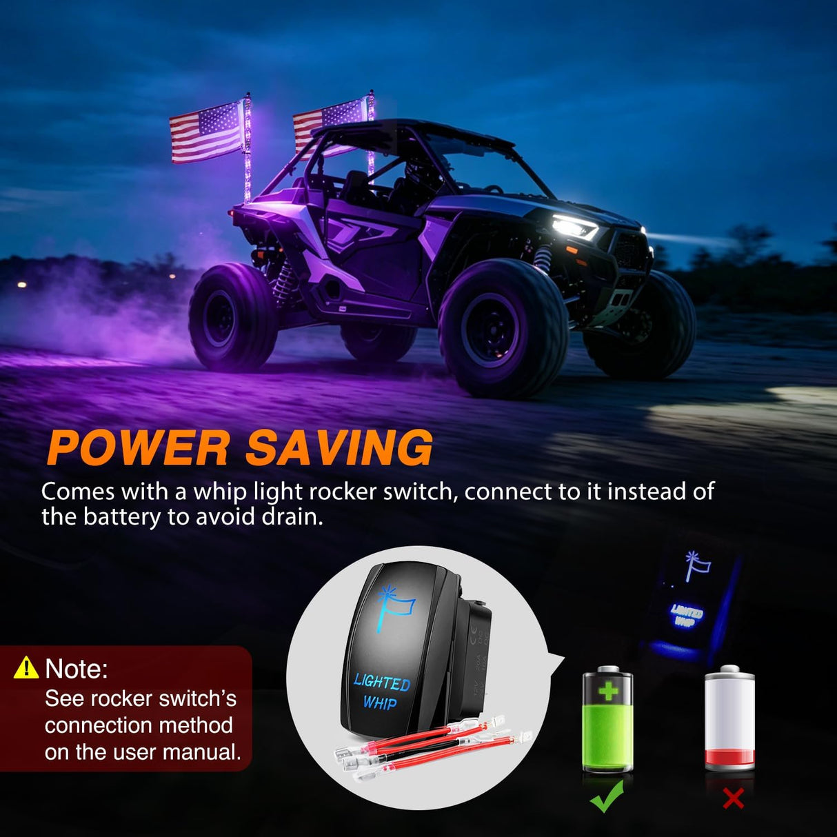 RGB LED Whip Light 2PCS 3FT Spiral Antenna Whips | APP and Remote Control with DIY Chasing Patterns Turn Signal Brake Reverse Functions and Spring Base for ATV UTV RZR and Jeep