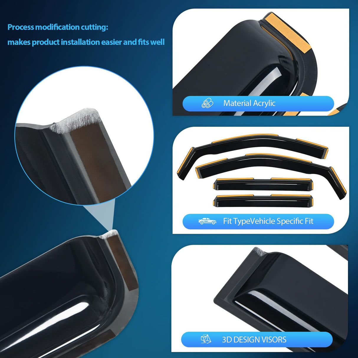 Rain Guards 2019-2024 Chevy Silverado 1500 Crew Cab/GMC Sierra 1500 Crew Cab Rain Guards Acrylic 4Pcs