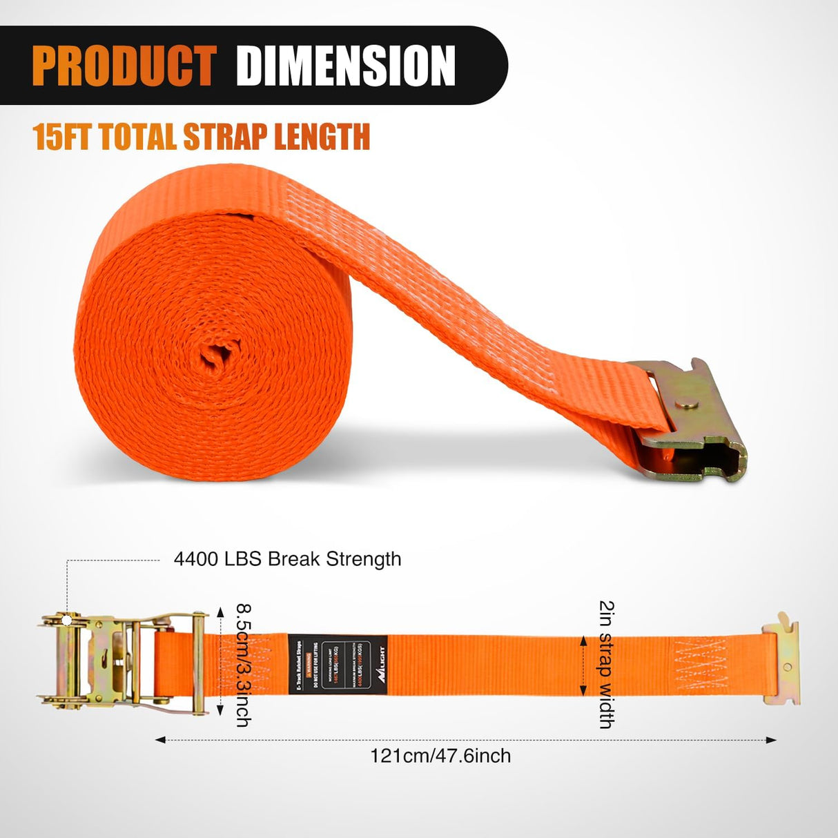 E-Track Ratchet Straps 8 Pack 2 Inch x 15 Inch Orange | Heavy Duty Cargo Tie-Downs 4400 lbs Breaking Strength Standard E Track accessories Fit for Cargo Vans Trucks Trailers