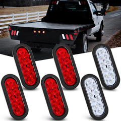 6 Inch Oval Red White 10LED Trailer Tail Lights (6 Pcs)