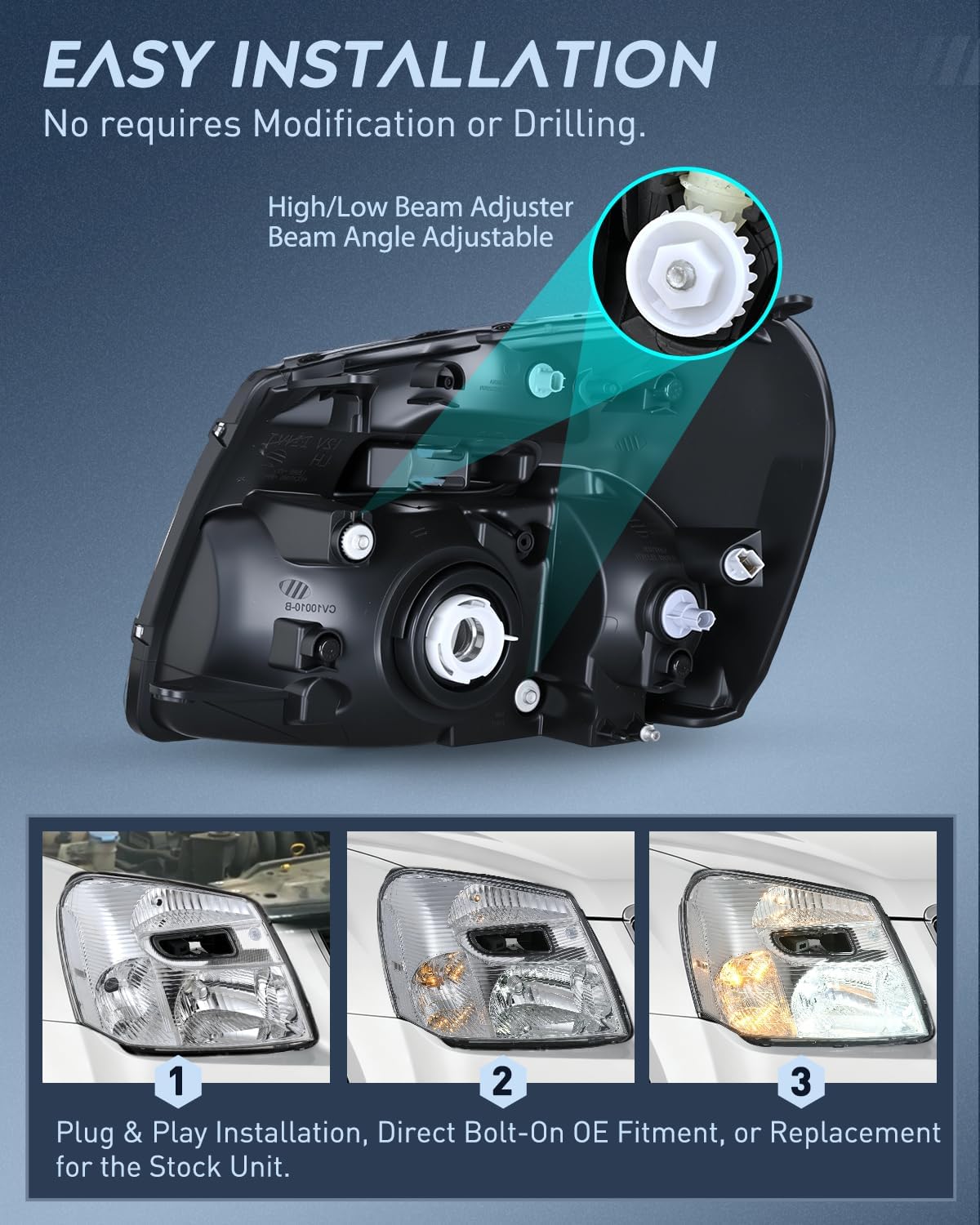 Headlight Assembly Compatible with 2005 2006 2007 2008 2009 Chevy Equinox SUV OE Style Replacement Headlights Chrome Housing Clear Reflector Headlamp Passenger and Driver Side