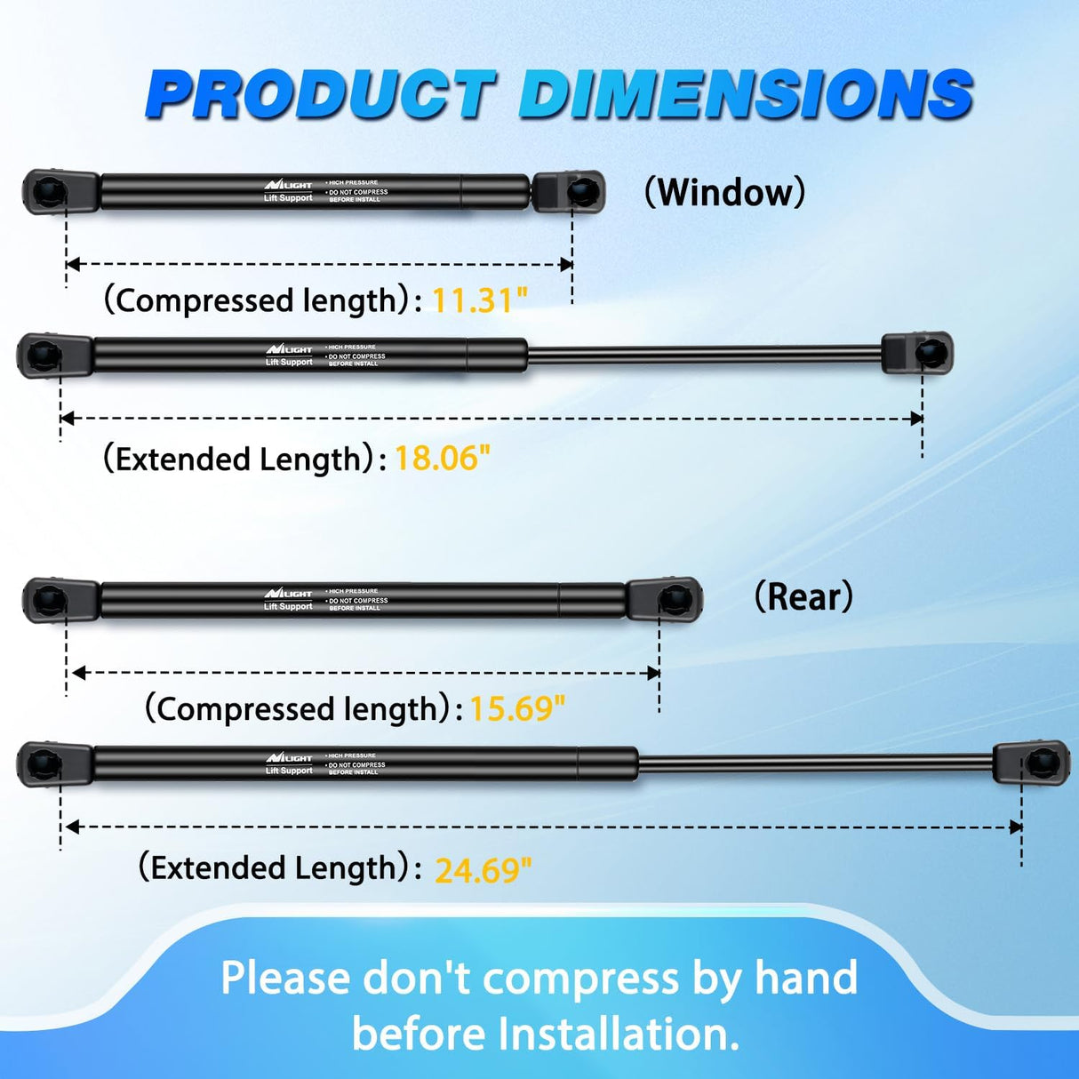Rear Window and Tailgate Lift Supports Gas Struts 4185 4557 for Chevrolet Suburban Tahoe GMC Yukon Cadillac Escalade 2000-2005 4PCS Set Rod