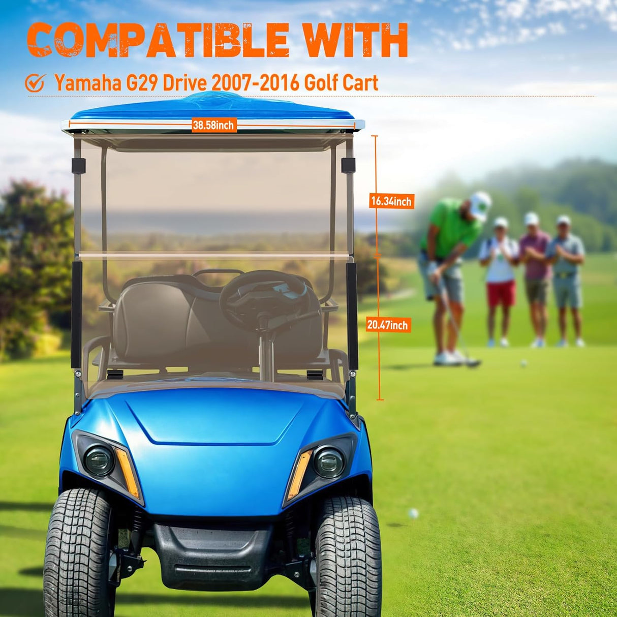 Golf Cart Windshield for Front Window Foldable UV Protection Compatible with Yamaha Drive G29 Gas or Electric Models 2007-2016 Tinted Polycarbonate (PC) Scratch and Impact Resistant