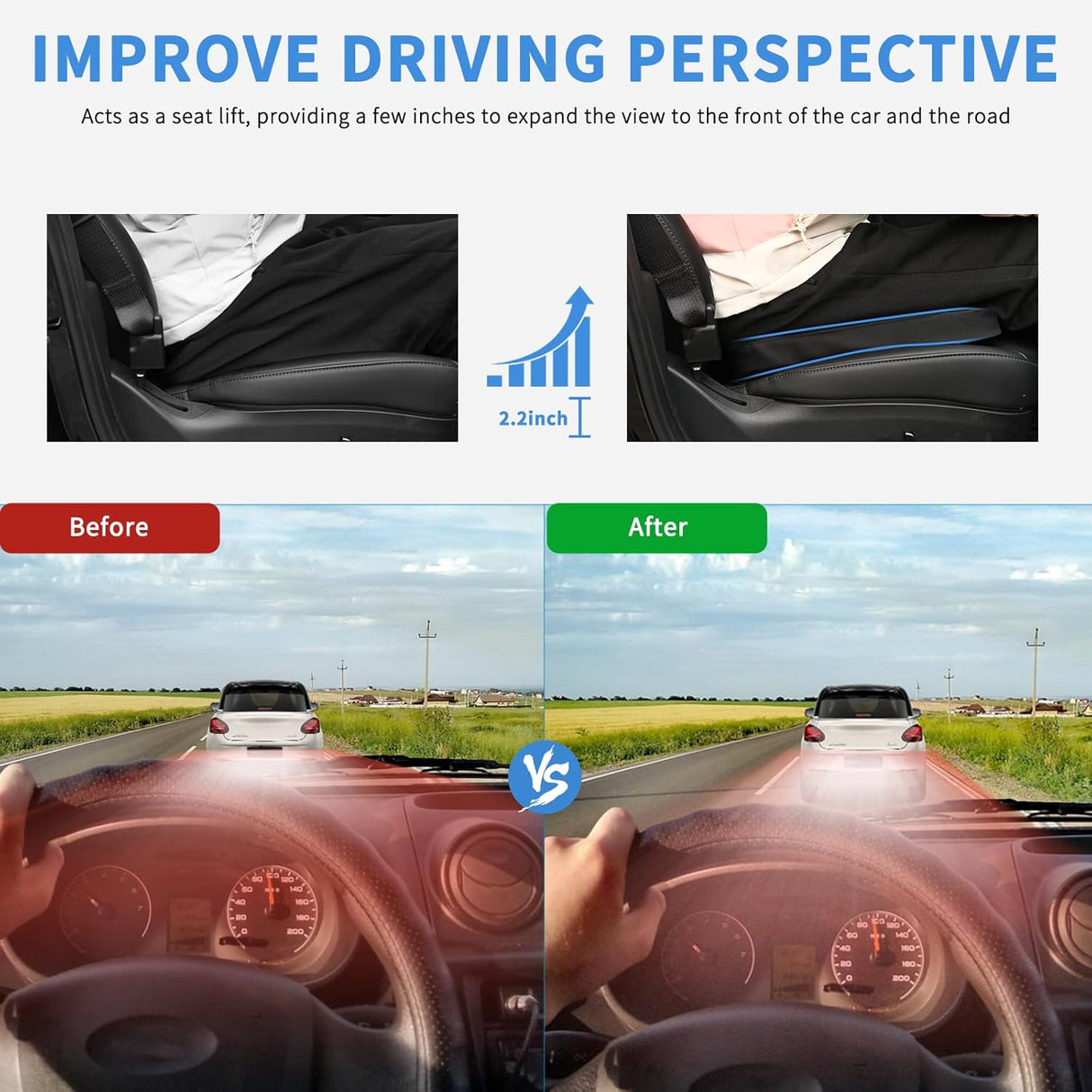 Car Seat Cushion Black Leather Breathable Mesh Splicing Cushion Memory Foam Suitable for Daily Life Driving Relieves Sciatica and Tialbone Pain Improves Drive Visibility