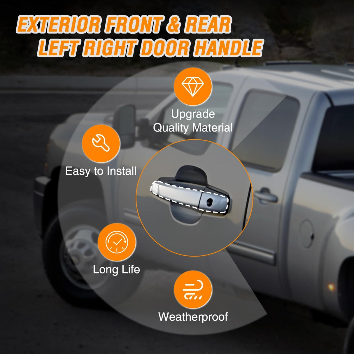4PCS Exterior Chrome Front Rear Driver & Passenger Car Door Handle for 2007 08 09 10 11 12 13 2014 Chevy Silverado Suburban Tahoe Avalanche GMC Sierra Yukon Cadillac Escalade Replaces#20828258