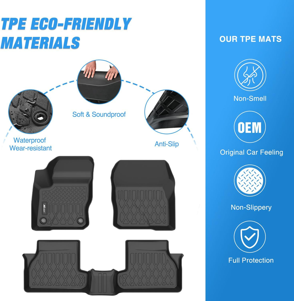 TPE Floor Mats for Ford Focus 2012 2013 2014 2015 2016 2017 2018, All Weather Custom Fit Heavy Duty Floor Liners