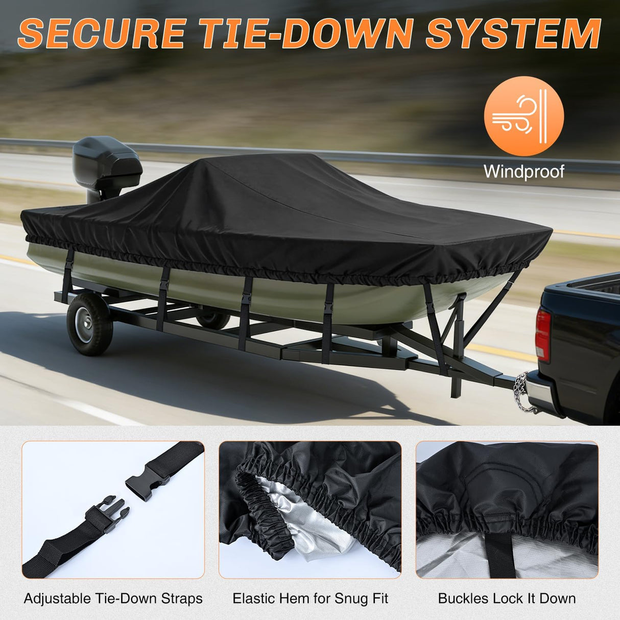 800D Heavy Duty Boat Cover 14ft-16ft | Fits boats with beam width up to 68in (Narrow Jon Boats & Fishing Boats), Marine Grade All-Weather proof Trailerable Cover