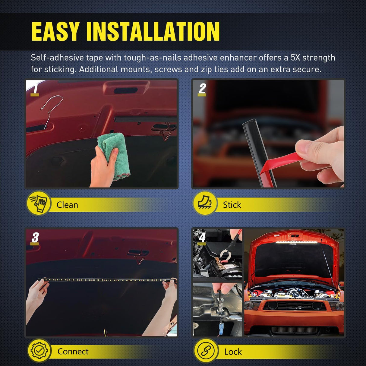 Under Hood Light Strip 30LED Waterproof Underhood Work Light with On/Off Switch Blade Fuse Engine Bay Repair Light White 12V for Car Truck SUV