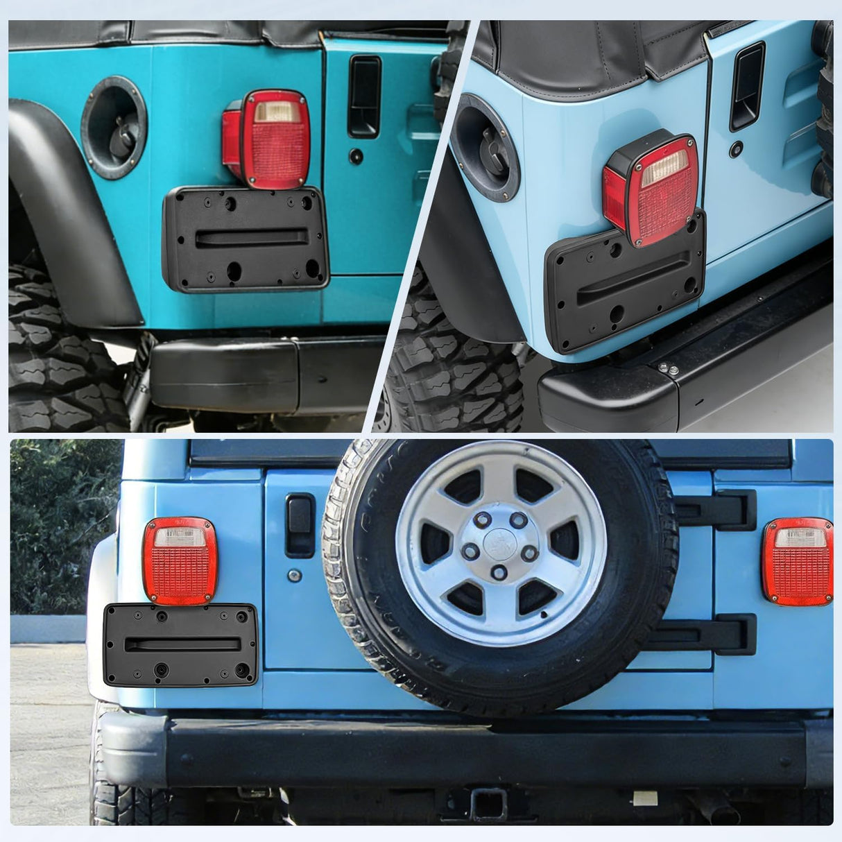 Rear License Plate Frame Holder Bracket for 1997 1998 1999 2000 2001 2002 2003 2004 2005 2006 Jeep Wrangler TJ Accessories Replace #55174994 Plastic License Plate Mounting Black