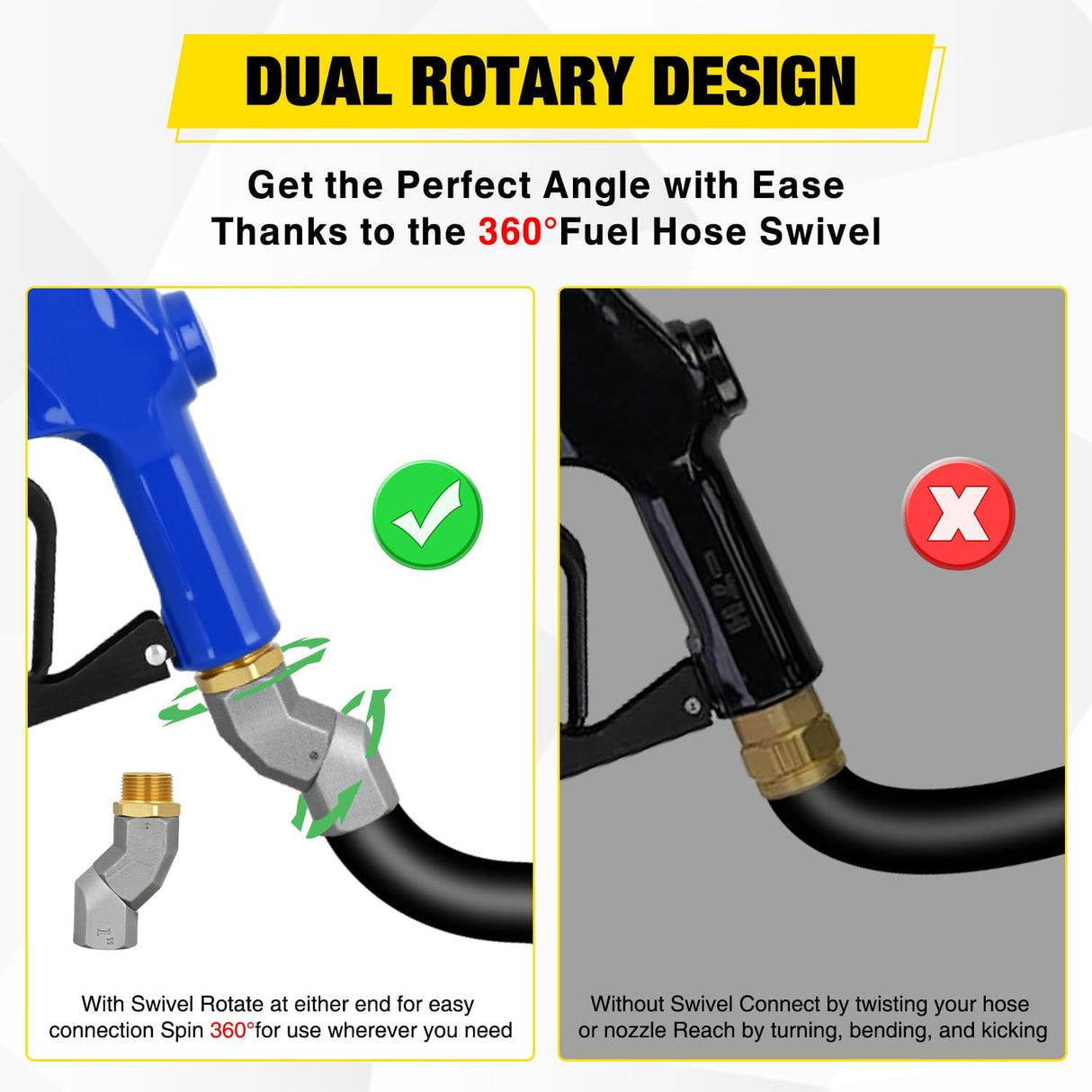 1 Inch NPT Fuel Nozzle with Fuel Hose Swivel, High Flow Auto Shut Off Gas Pump Transfer Refilling Nozzle with Adjustable Speed Padlock for Gasoline, Kerosene, Diesel