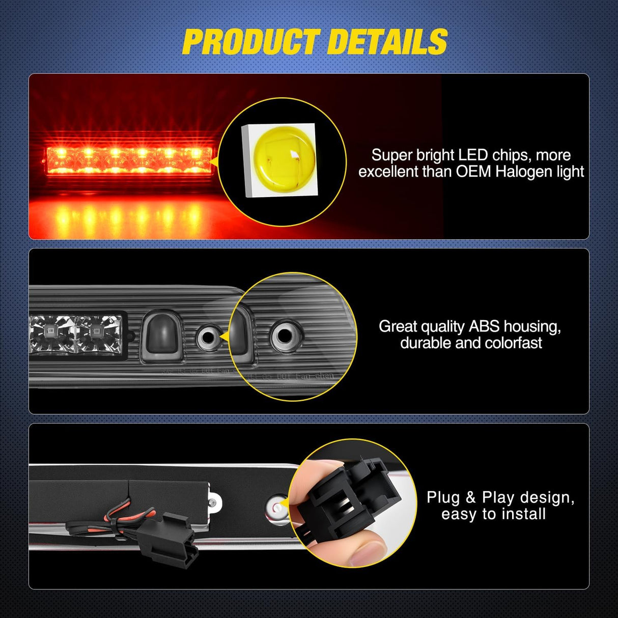 Third Brake Light Tail High Mount 3rd Stop Lights Smoked Lens Compatible with Jeep Grand Cherokee 2005 2006 2007 2008 2009 2010 Van SUV Rear Center Cab Lamp