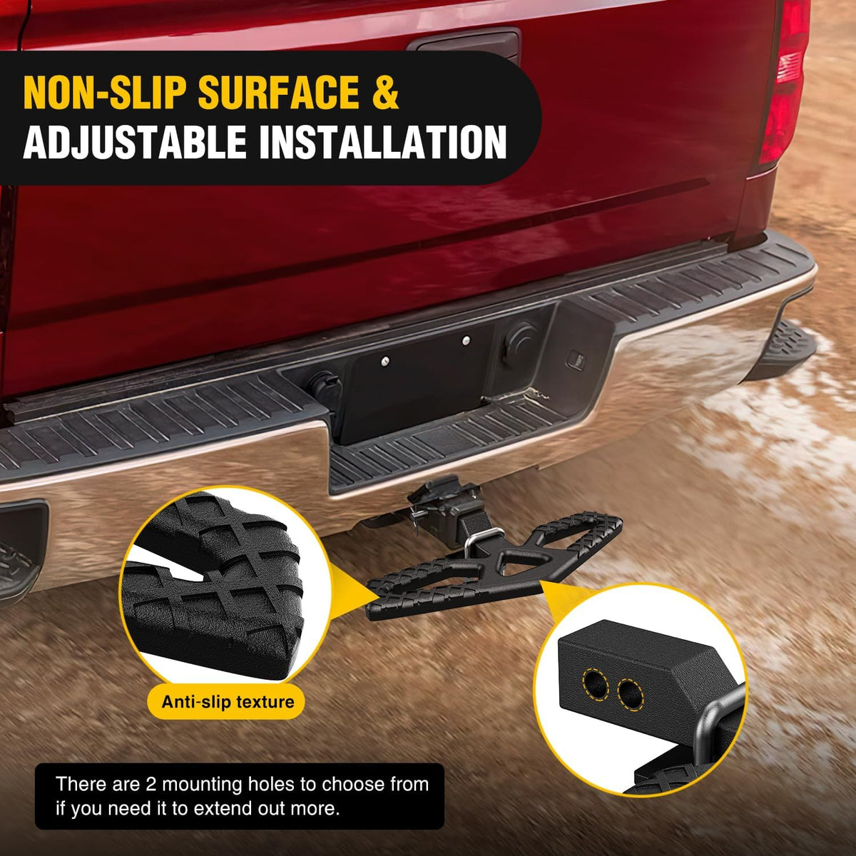 Tow Hitch Step Bar 2 Inch Receiver Bumper Guard Jeep Truck SUV Van | Rear Bumper Protector Heavy Duty Steel 350lbs Capacity Wide Non-Slip 5/8 Inch Pin Clip Anti-Rattle Stabilizer Rust-Resistant
