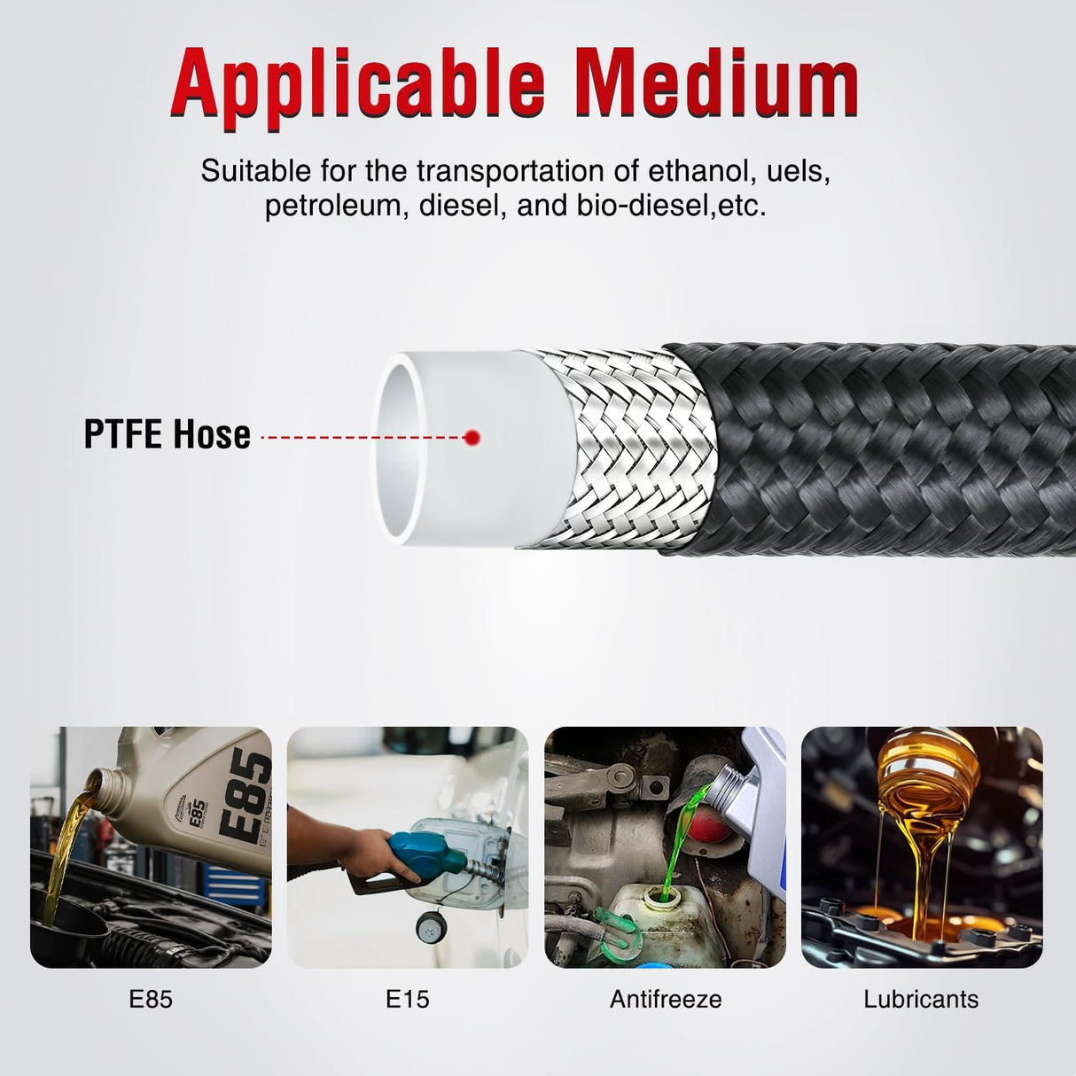 10AN 10FT PTFE Stainless Steel Braided Fuel Line Hose Only | Compatible with E85 PTFE Teflon EFI Fuel Line Universal for LS Engines & Automotive Racing Applications
