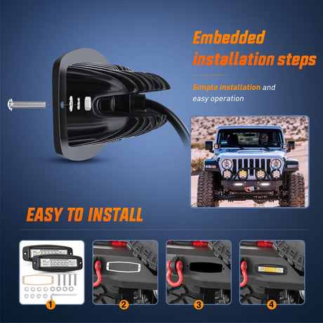 6Inch 60W Upgraded Flush Mount Spot/Flood LED Work Lights (Pair) Nilight