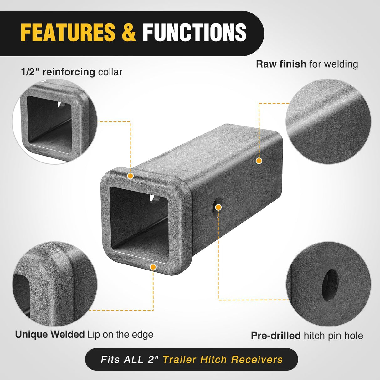 Hitch Adapter 2 Inch x 7 Inch Combo Bar Trailer Receiver Tube Weld-on Raw Steel Hitch Bar