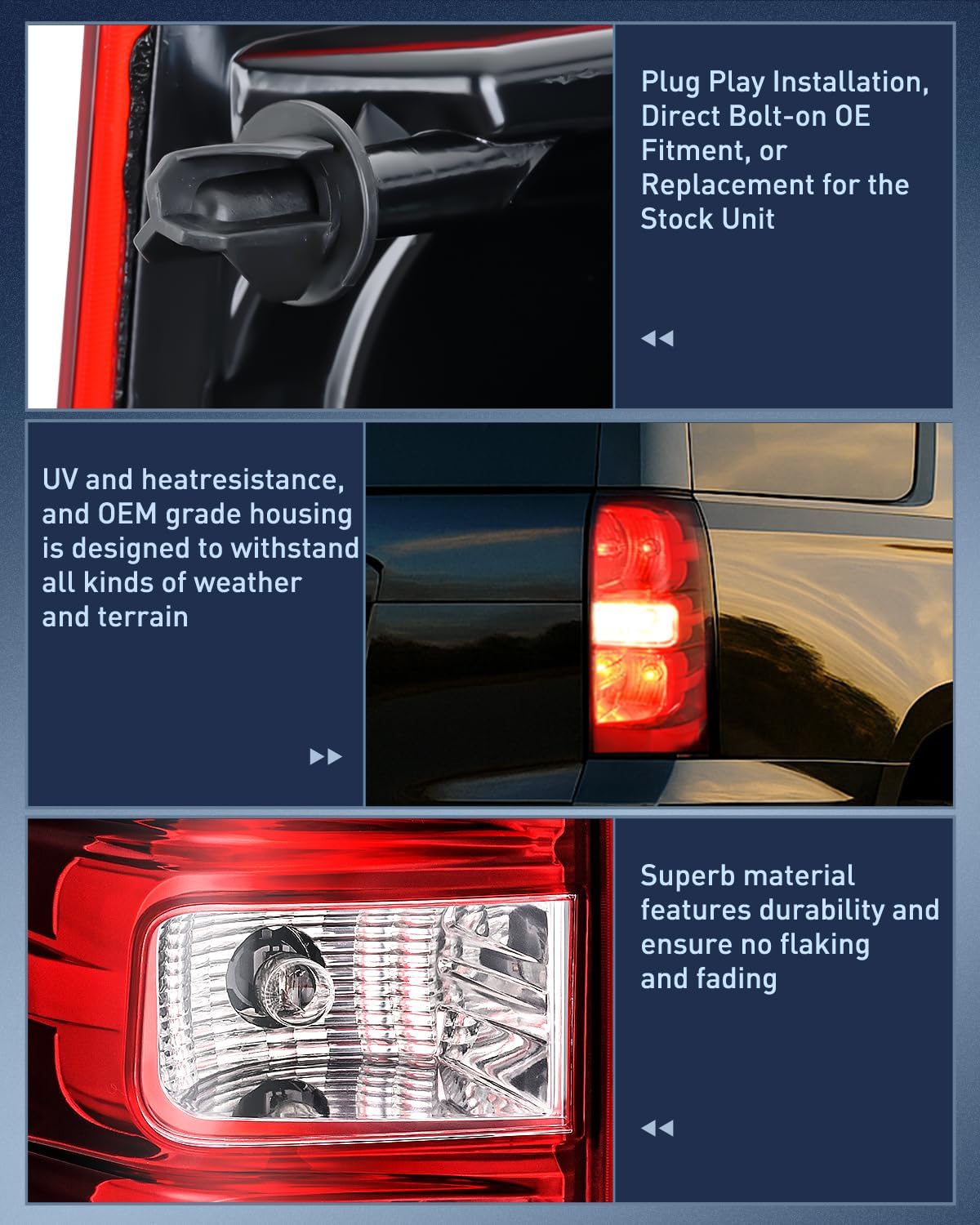 Taillight Assembly Compatible With 2007 2008 2009 2010 2011 2012 2013 2014 Chevy Chevrolet Tahoe Suburban Tail Lights Rear Lamps Replacement Driver and Passenger Side Dark Red