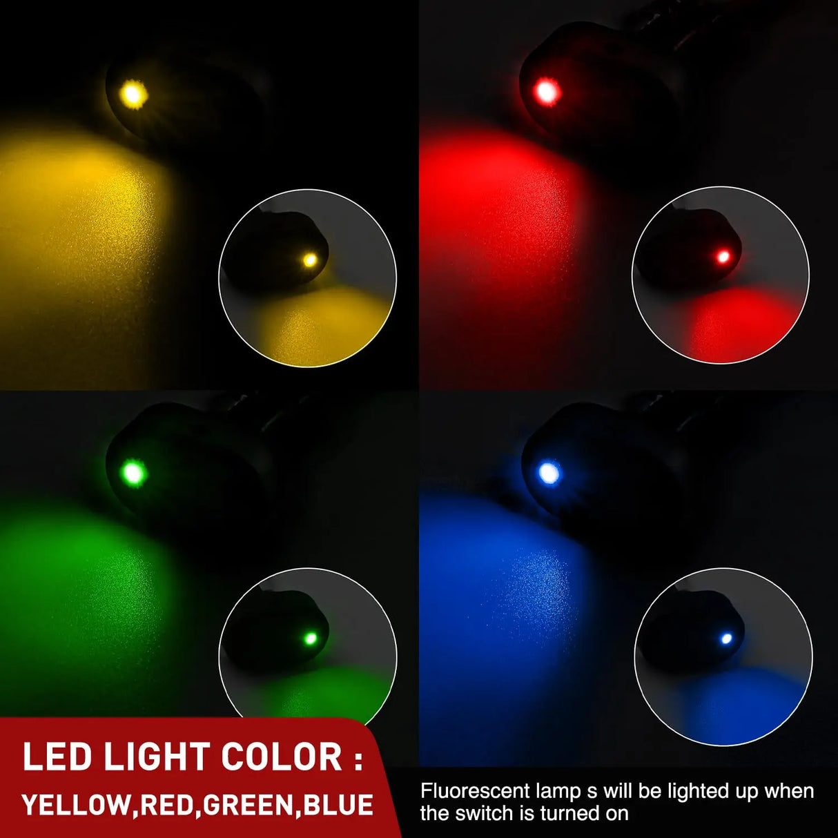 5Pcs 12V 30A Round Toggle LED Switch with Red Yellow Blue Green LED Indicator Nilight