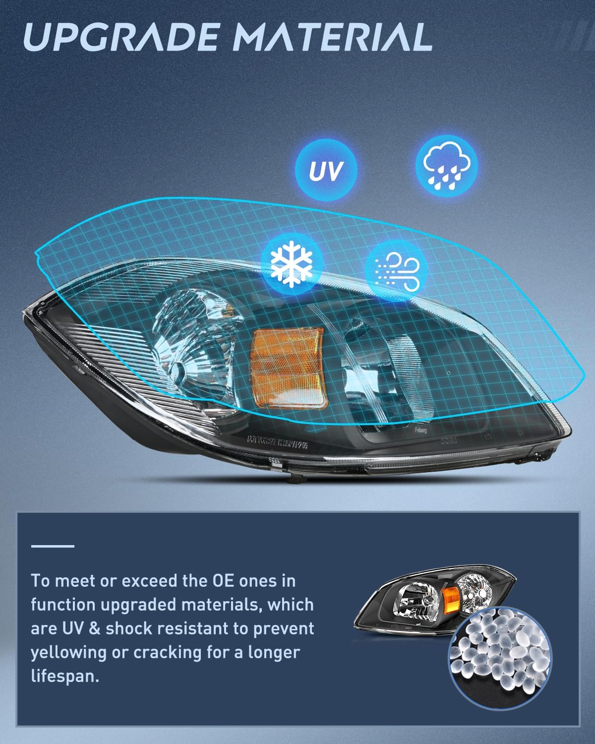 2005-2010 Chevy Cobalt 2005-2009 Pontiac Headlight Assembly Black Housing Amber Reflector Nilight