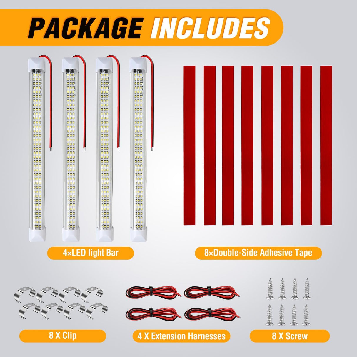 LED Interior Light Bar 4PCS 13.4 Inch Strip Lights | 108 LEDs with 1600LM Output On Off Switch and 12V to 85V Compatibility for RV Camper Enclosed Cargo Trailer Boat and Van