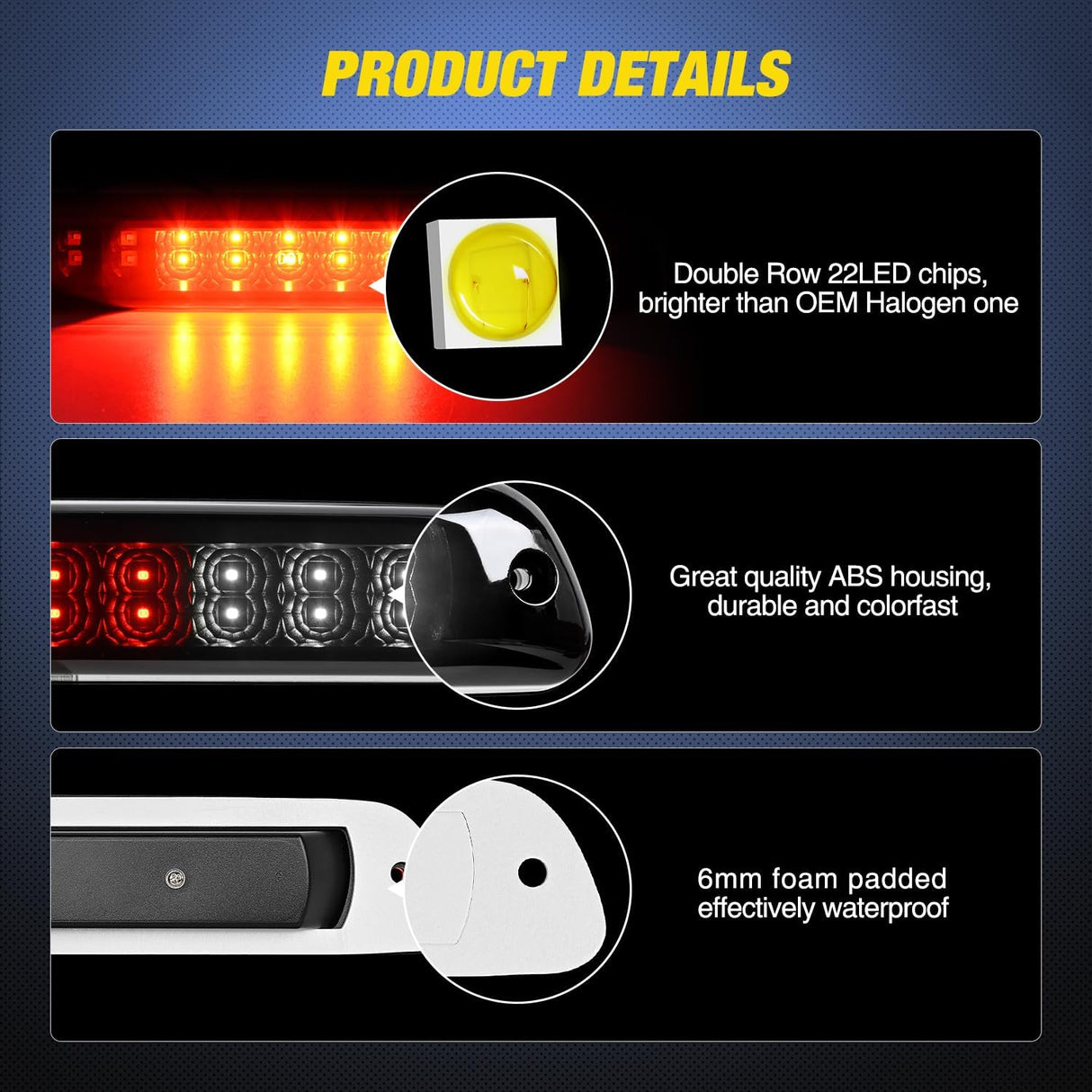 Third Brake Light Tail High Mount 3rd Stop Cargo Reverse LED Lights Smoked Lens Compatible with Chevy Colorado and GMC Canyon 2004 2005 2006 2007 2008 2009 2010 2011 2012 Pickup Truck